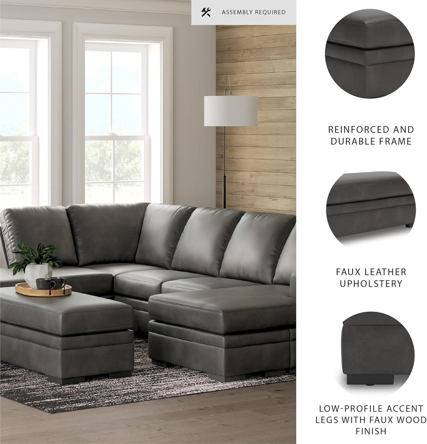 imageSignature Design by Ashley Dara Park UShape LeftArm Facing Contemporary Faux Leather 2Piece Sectional with Chaise and Removable Cushion and GrayRight Hand 2Piece Sectional with Chaise