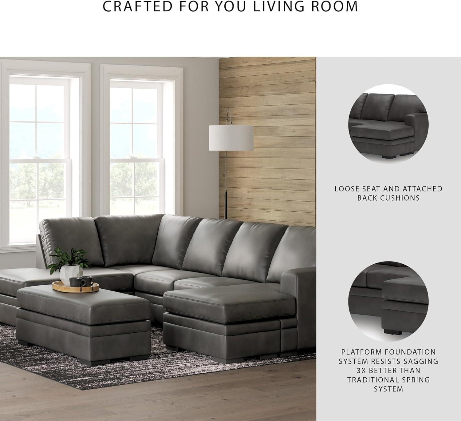 imageSignature Design by Ashley Dara Park UShape LeftArm Facing Contemporary Faux Leather 2Piece Sectional with Chaise and Removable Cushion and GrayRight Hand 2Piece Sectional with Chaise