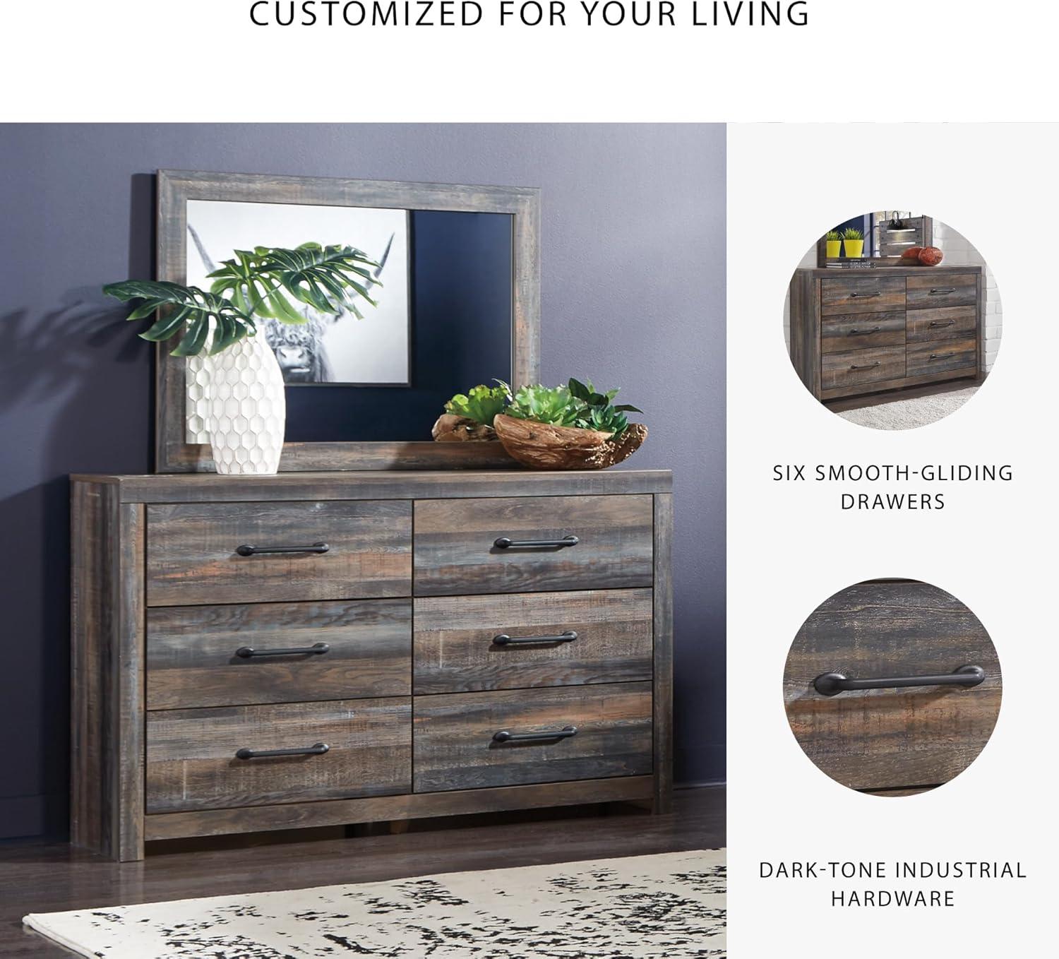 imageSignature Design by Ashley Drystan Rustic Queen Bookcase Bed with 4 Storage Drawers Open Cubbies and LED Light Foundation or Box Spring Not Needed Dark Brown amp Gray155D x 588W x 715H 6 Drawers