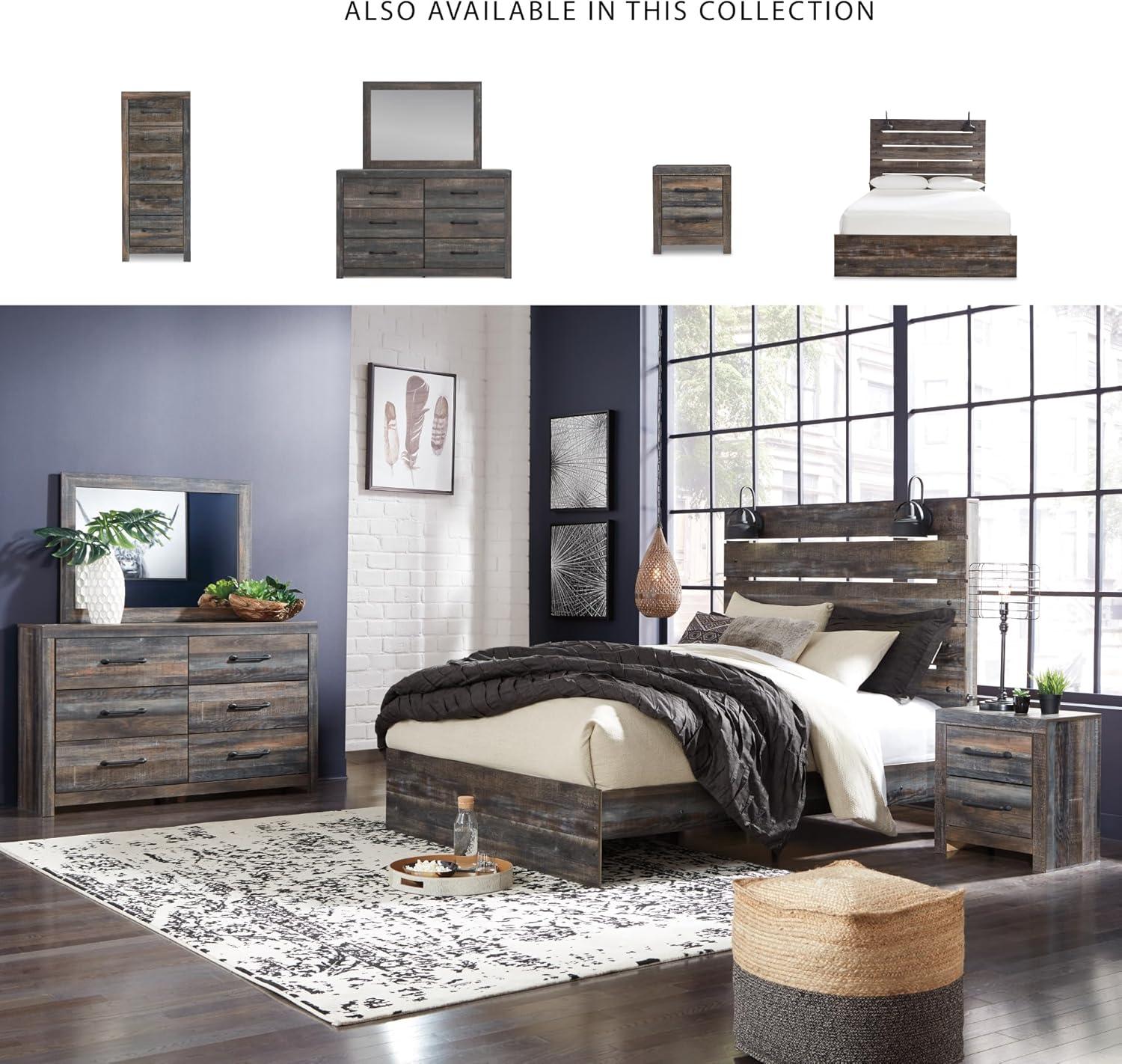 imageSignature Design by Ashley Drystan Rustic Queen Bookcase Bed with 4 Storage Drawers Open Cubbies and LED Light Foundation or Box Spring Not Needed Dark Brown amp Gray155D x 588W x 715H 6 Drawers