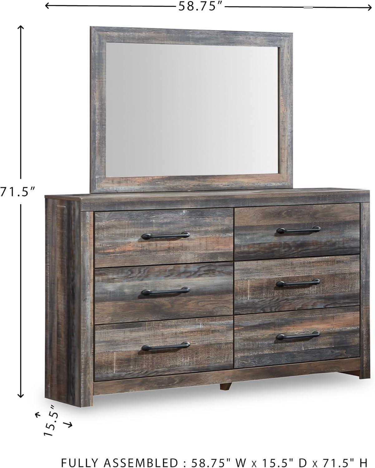 imageSignature Design by Ashley Drystan Rustic Queen Bookcase Bed with 4 Storage Drawers Open Cubbies and LED Light Foundation or Box Spring Not Needed Dark Brown amp Gray155D x 588W x 715H 6 Drawers