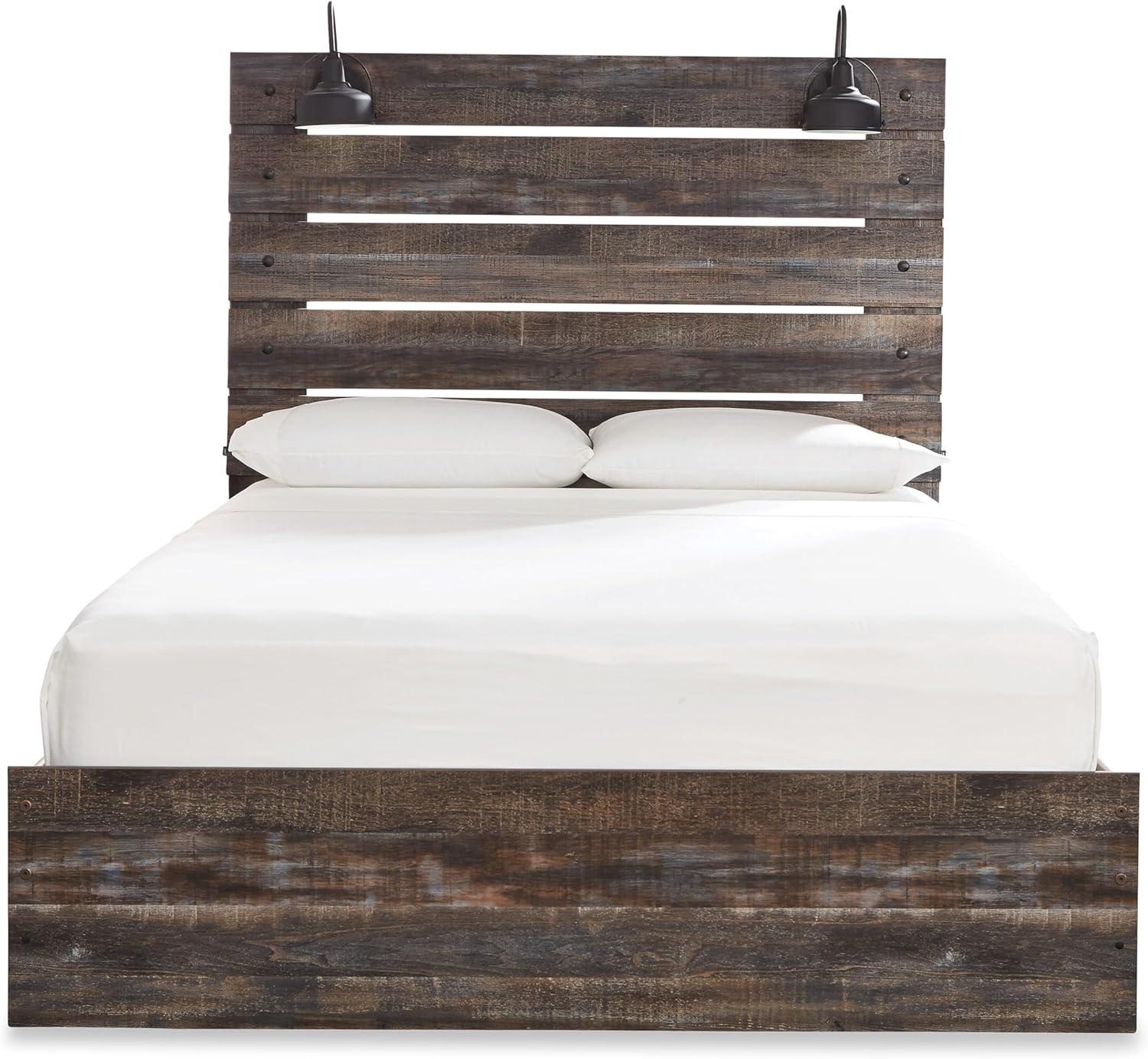 imageSignature Design by Ashley Drystan Rustic Queen Bookcase Bed with 4 Storage Drawers Open Cubbies and LED Light Foundation or Box Spring Not Needed Dark Brown amp GrayQueen