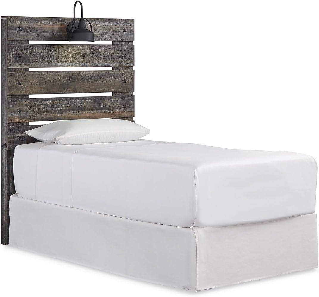 imageSignature Design by Ashley Drystan Rustic Queen Bookcase Bed with 4 Storage Drawers Open Cubbies and LED Light Foundation or Box Spring Not Needed Dark Brown amp GrayTwin