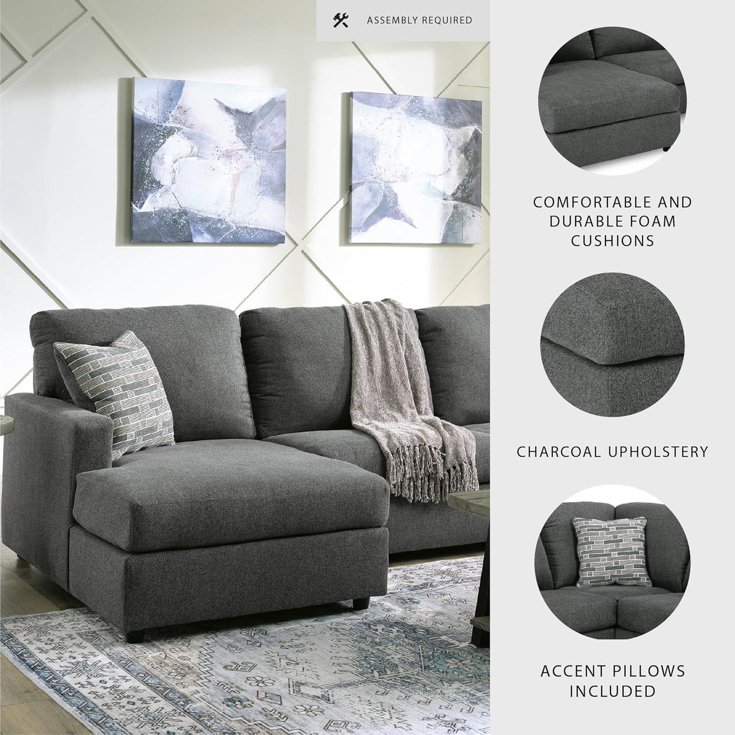 imageSignature Design by Ashley Edenfield Contemporary RightArm Facing 3Piece Sectional with Chaise Loose Seat Cushions and 3 Throw Pillows GrayCharcoal