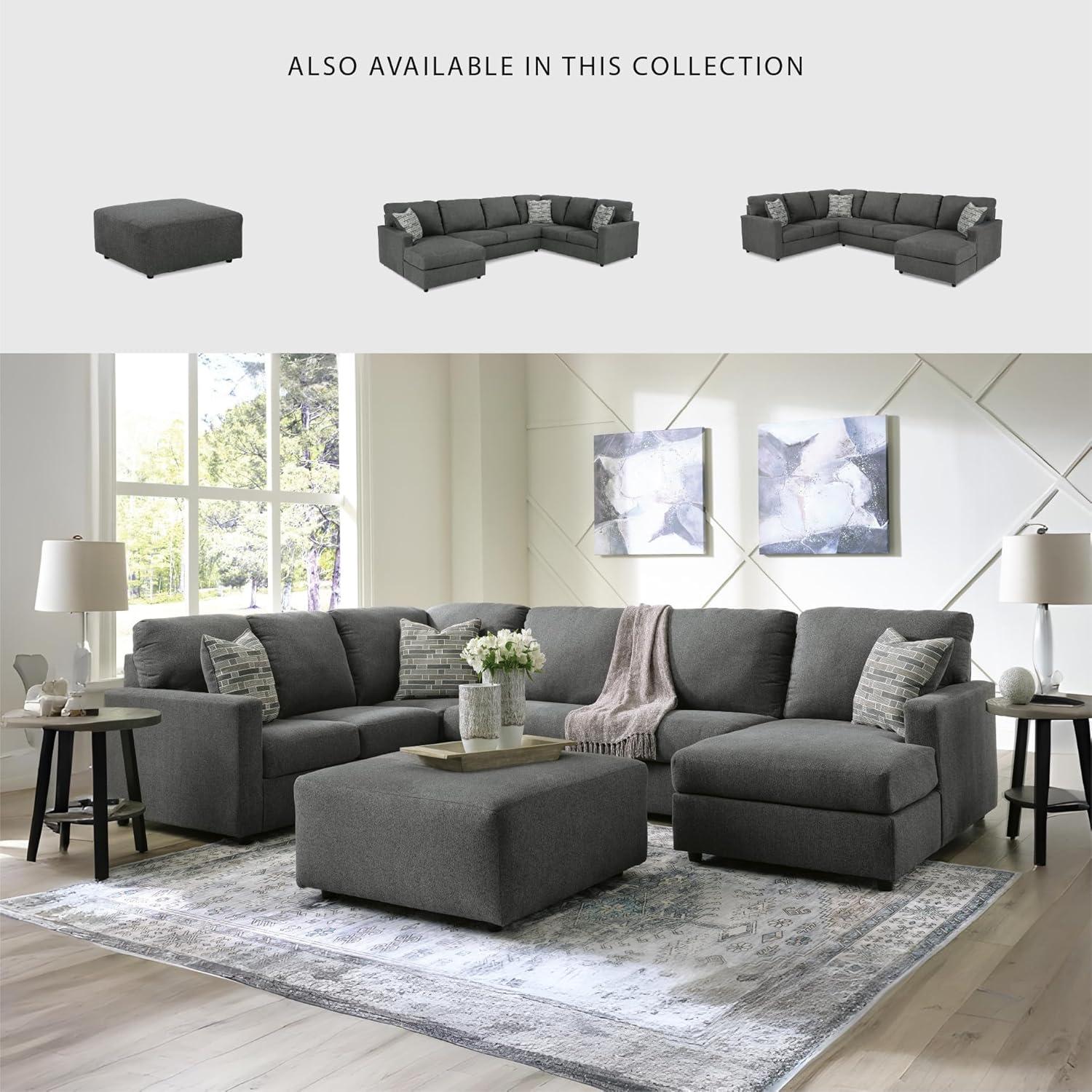 imageSignature Design by Ashley Edenfield Contemporary RightArm Facing 3Piece Sectional with Chaise Loose Seat Cushions and 3 Throw Pillows GrayCharcoal