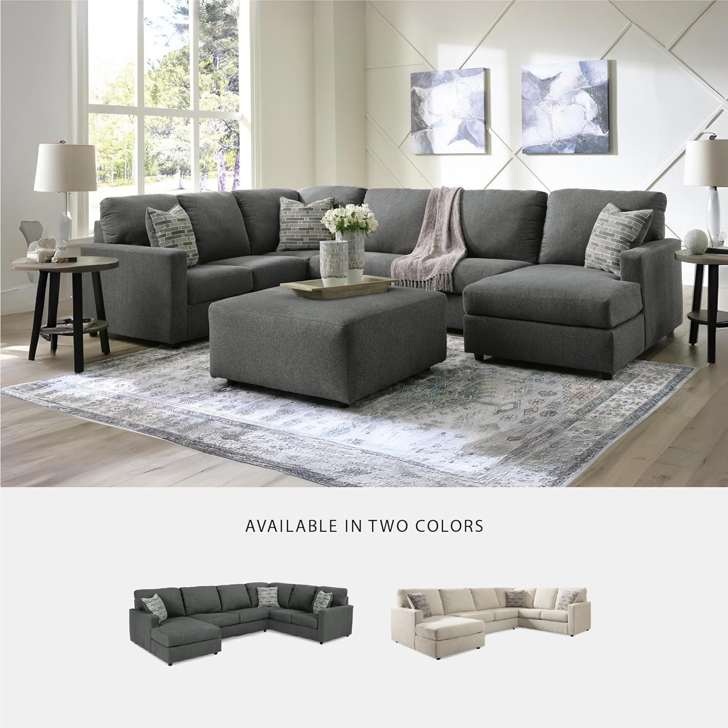 imageSignature Design by Ashley Edenfield Contemporary RightArm Facing 3Piece Sectional with Chaise Loose Seat Cushions and 3 Throw Pillows GrayCharcoal