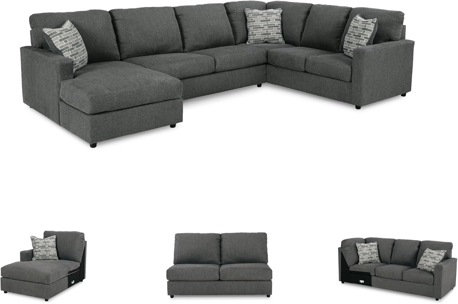 imageSignature Design by Ashley Edenfield Contemporary RightArm Facing 3Piece Sectional with Chaise Loose Seat Cushions and 3 Throw Pillows GrayCharcoal