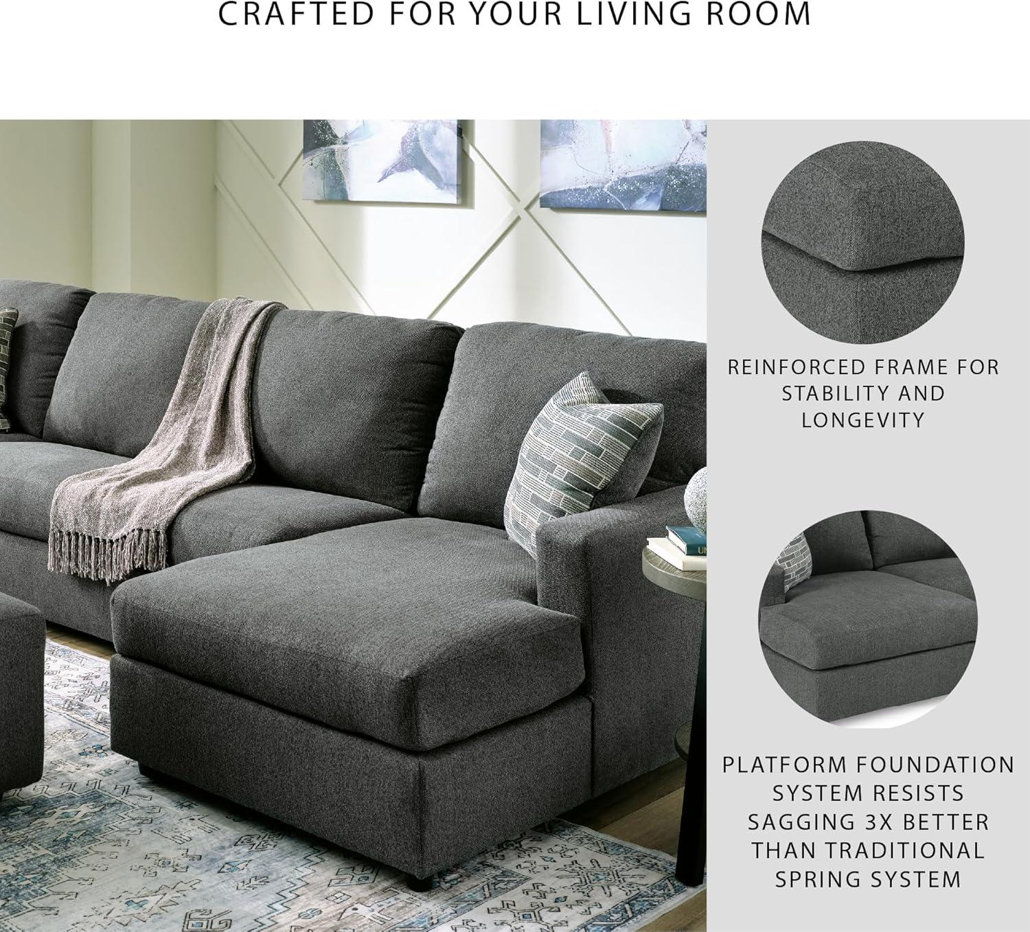 imageSignature Design by Ashley Edenfield Contemporary RightArm Facing 3Piece Sectional with Chaise Loose Seat Cushions and 3 Throw Pillows GrayCharcoal