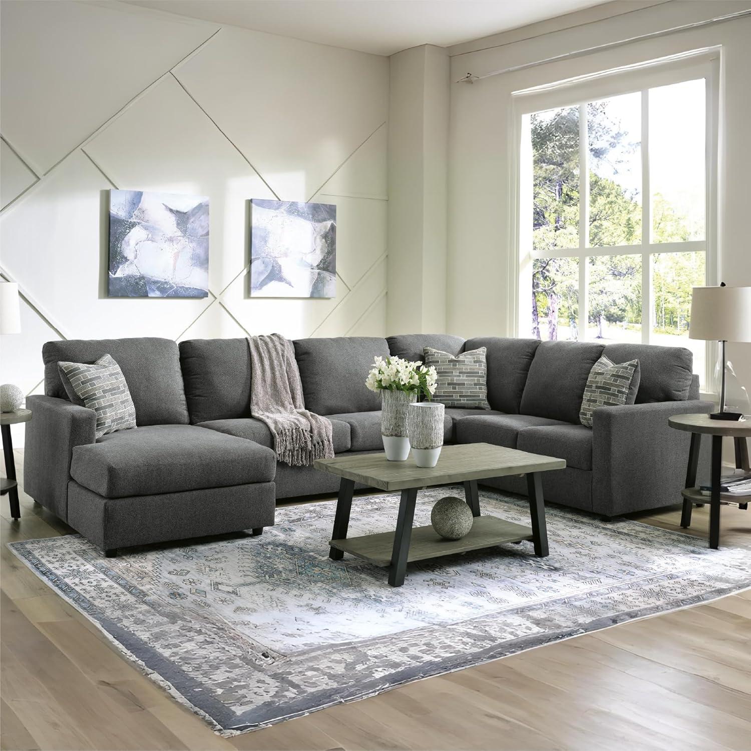 imageSignature Design by Ashley Edenfield Contemporary RightArm Facing 3Piece Sectional with Chaise Loose Seat Cushions and 3 Throw Pillows GrayCharcoal