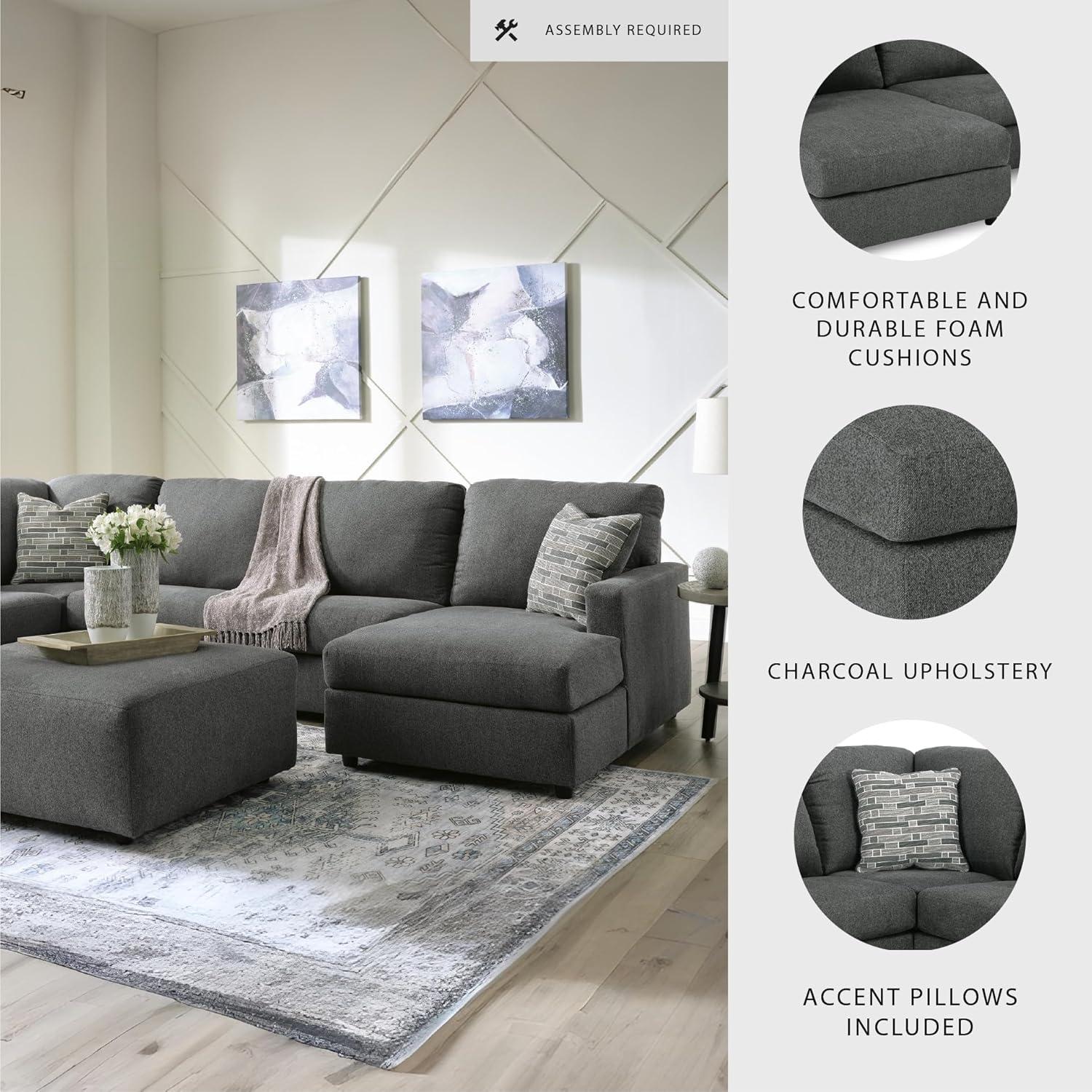 imageSignature Design by Ashley Edenfield Contemporary RightArm Facing 3Piece Sectional with Chaise Loose Seat Cushions and 3 Throw Pillows GrayCharcoal