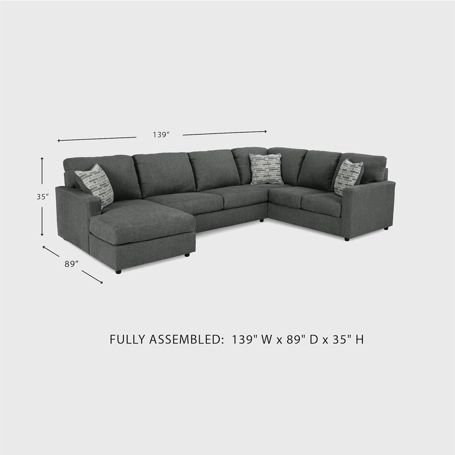 imageSignature Design by Ashley Edenfield Contemporary RightArm Facing 3Piece Sectional with Chaise Loose Seat Cushions and 3 Throw Pillows GrayCharcoal