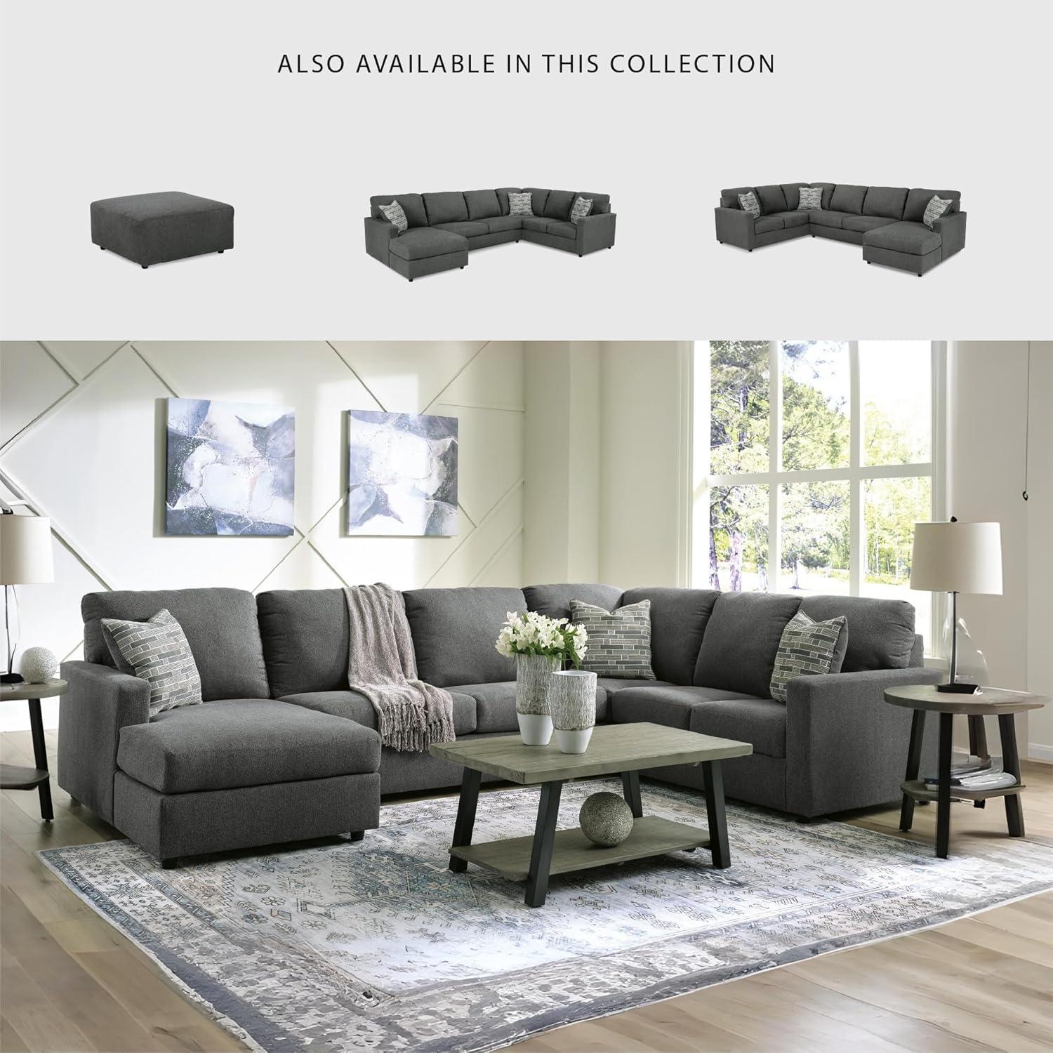 imageSignature Design by Ashley Edenfield Contemporary RightArm Facing 3Piece Sectional with Chaise Loose Seat Cushions and 3 Throw Pillows GrayCharcoal