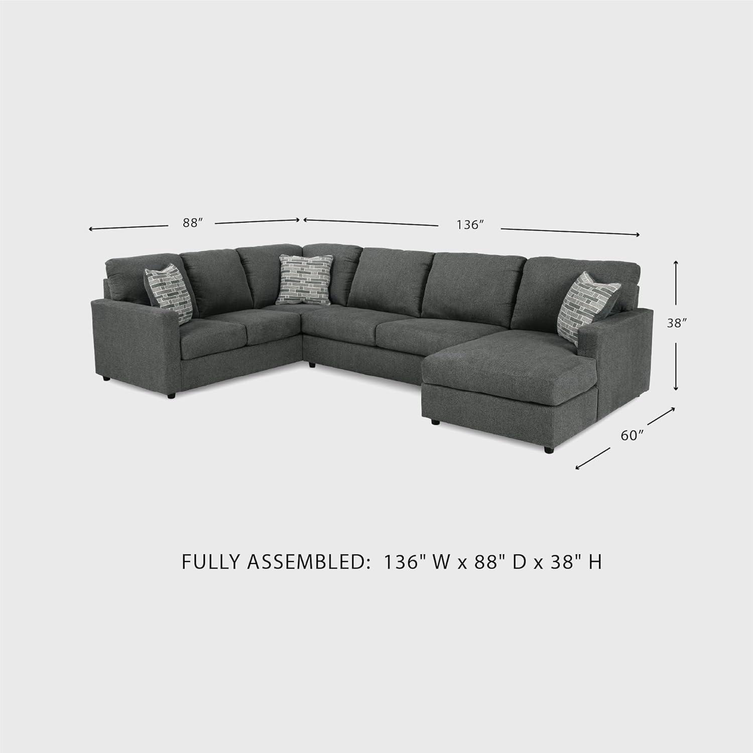 imageSignature Design by Ashley Edenfield Contemporary RightArm Facing 3Piece Sectional with Chaise Loose Seat Cushions and 3 Throw Pillows GrayCharcoal