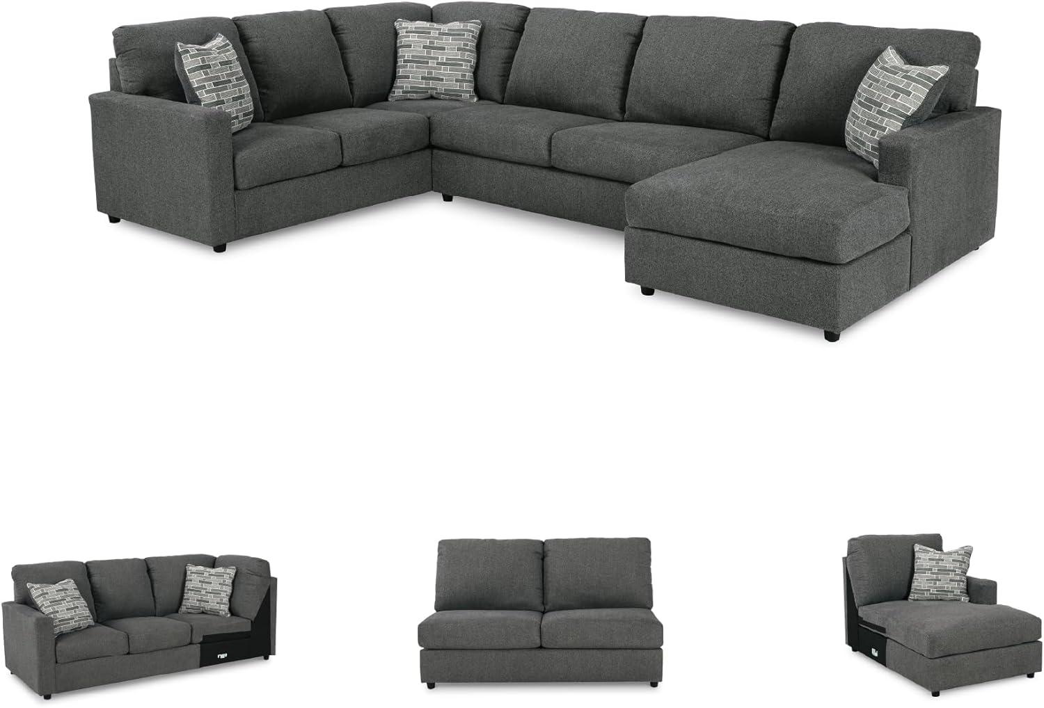 imageSignature Design by Ashley Edenfield Contemporary RightArm Facing 3Piece Sectional with Chaise Loose Seat Cushions and 3 Throw Pillows GrayCharcoal