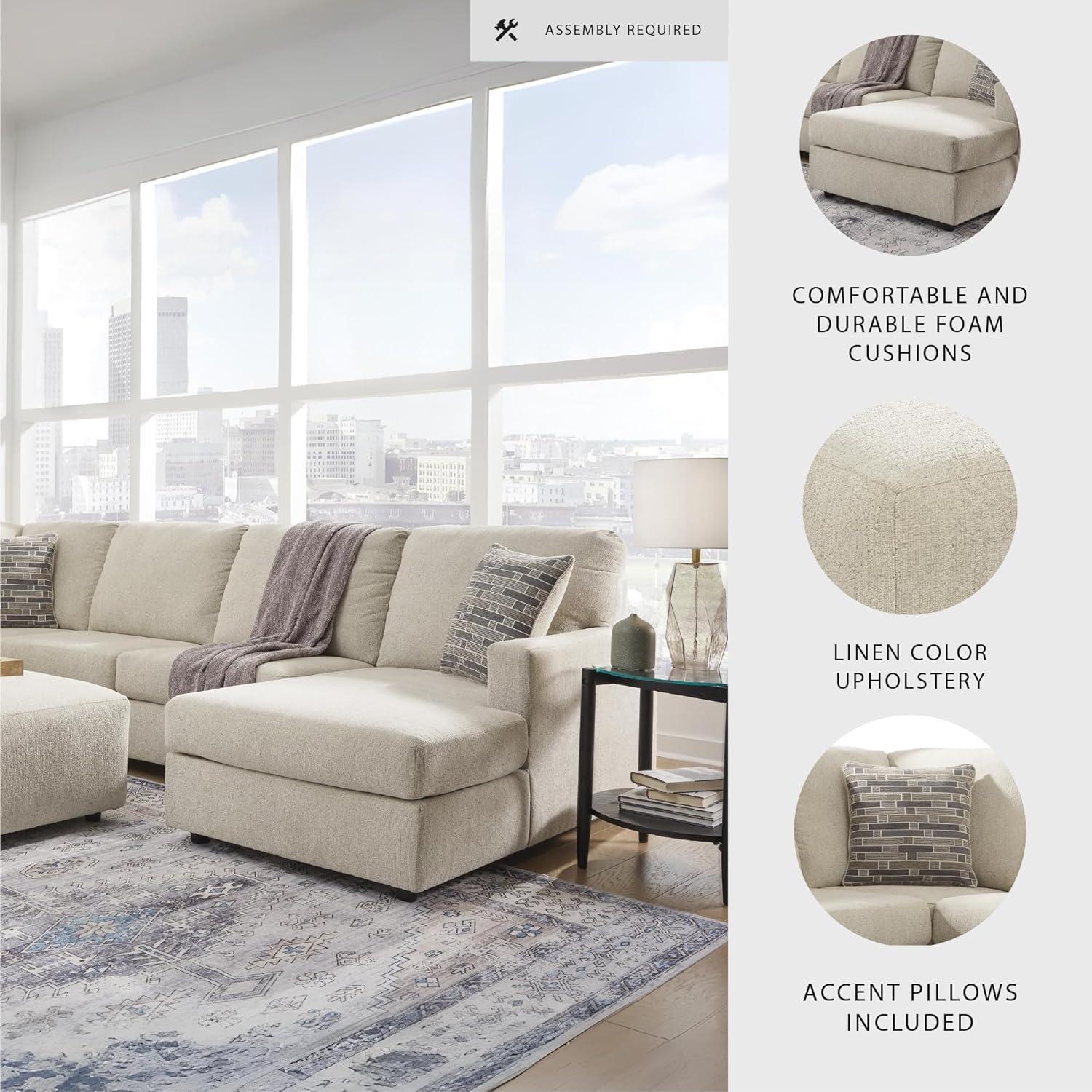 imageSignature Design by Ashley Edenfield Contemporary RightArm Facing 3Piece Sectional with Chaise Loose Seat Cushions and 3 Throw Pillows GrayLinen