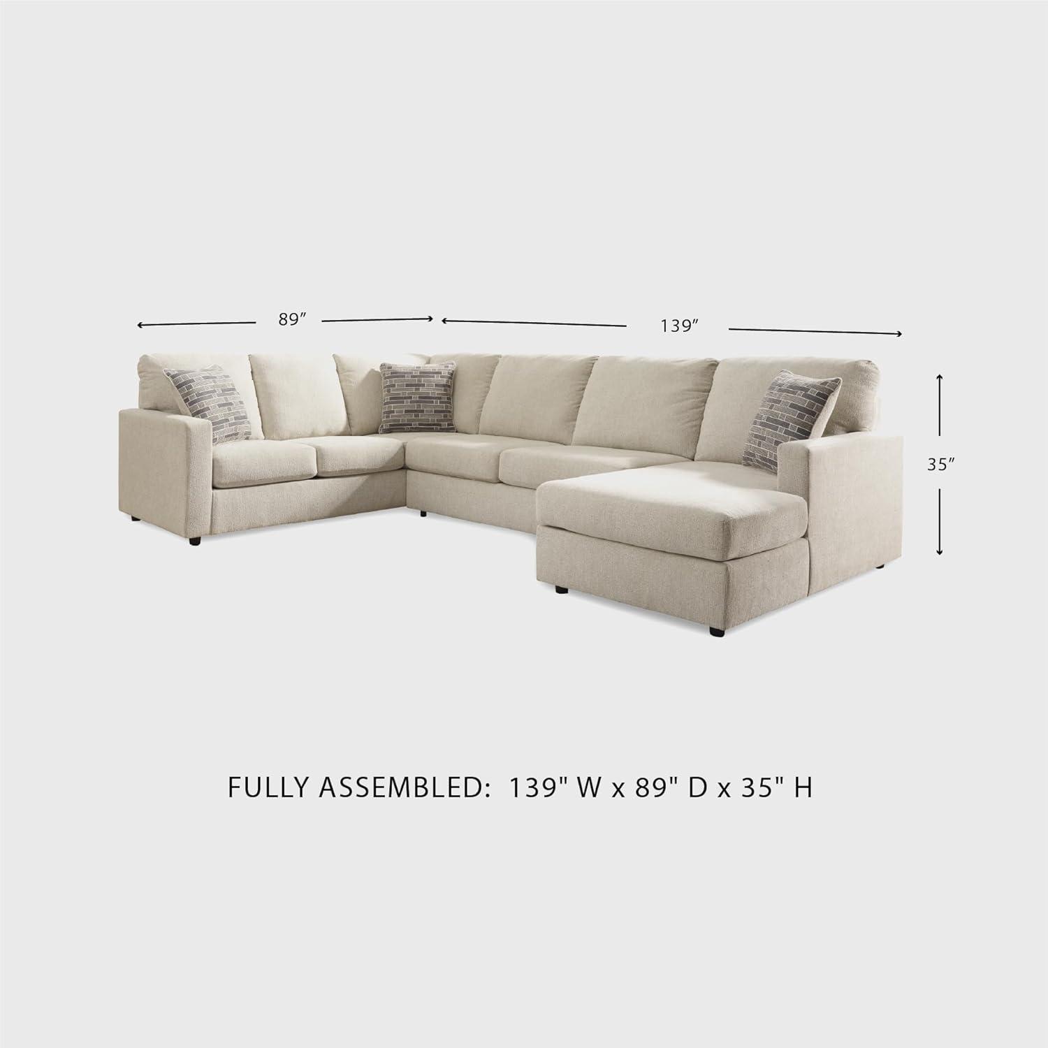 imageSignature Design by Ashley Edenfield Contemporary RightArm Facing 3Piece Sectional with Chaise Loose Seat Cushions and 3 Throw Pillows GrayLinen
