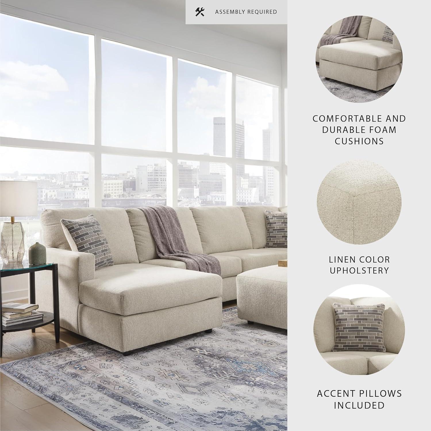 imageSignature Design by Ashley Edenfield Contemporary RightArm Facing 3Piece Sectional with Chaise Loose Seat Cushions and 3 Throw Pillows GrayLinen