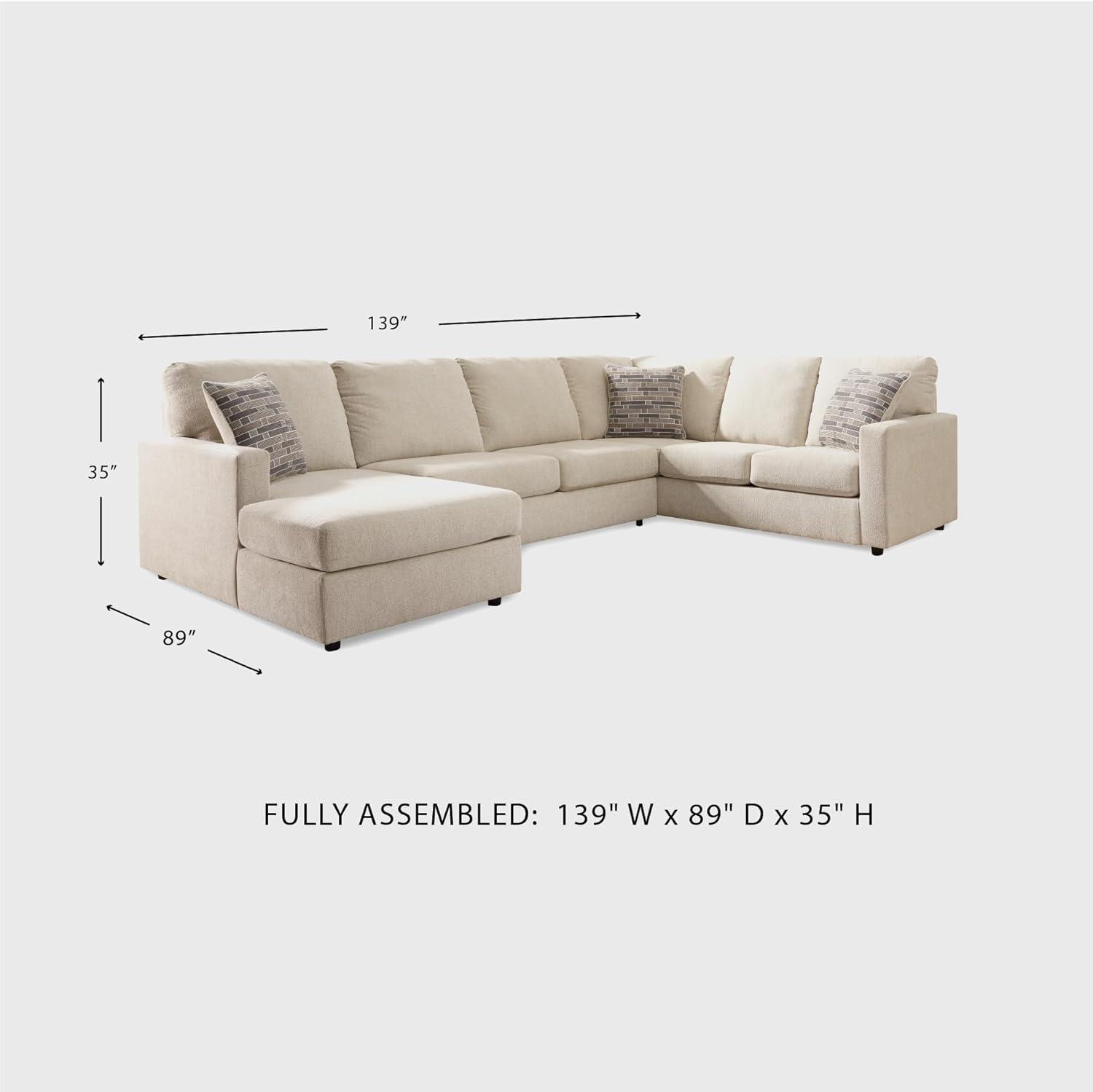 imageSignature Design by Ashley Edenfield Contemporary RightArm Facing 3Piece Sectional with Chaise Loose Seat Cushions and 3 Throw Pillows GrayLinen