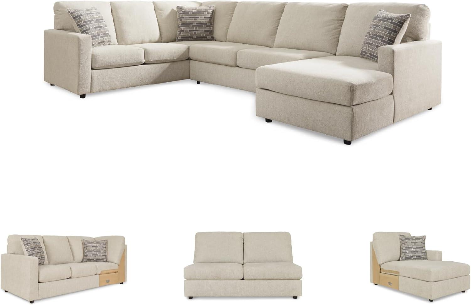 imageSignature Design by Ashley Edenfield Contemporary RightArm Facing 3Piece Sectional with Chaise Loose Seat Cushions and 3 Throw Pillows GrayLinen