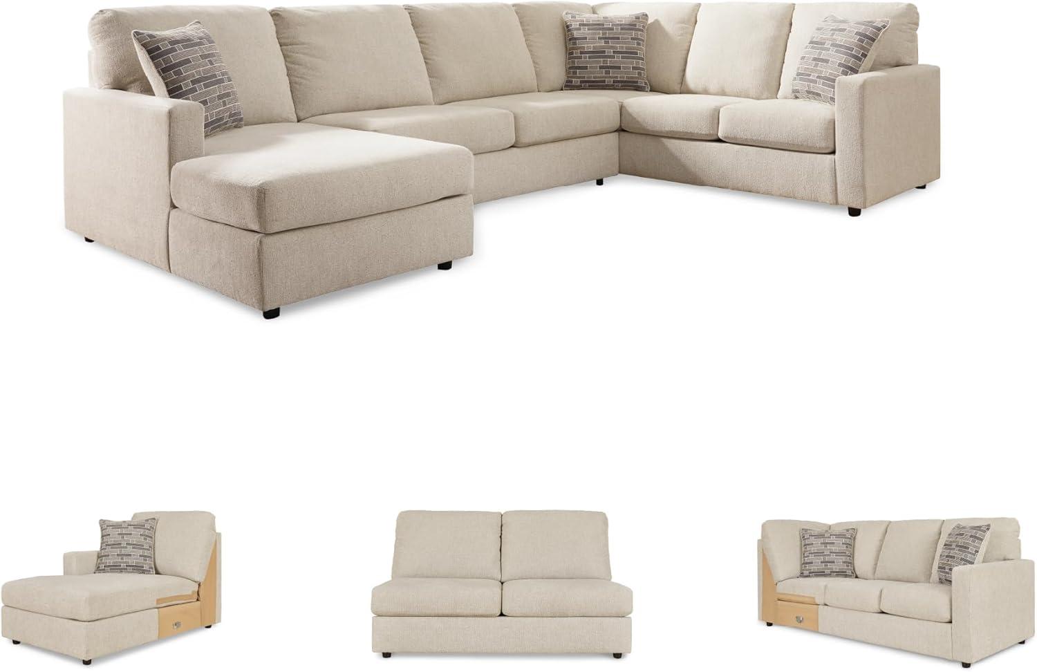 imageSignature Design by Ashley Edenfield Contemporary RightArm Facing 3Piece Sectional with Chaise Loose Seat Cushions and 3 Throw Pillows GrayLinen