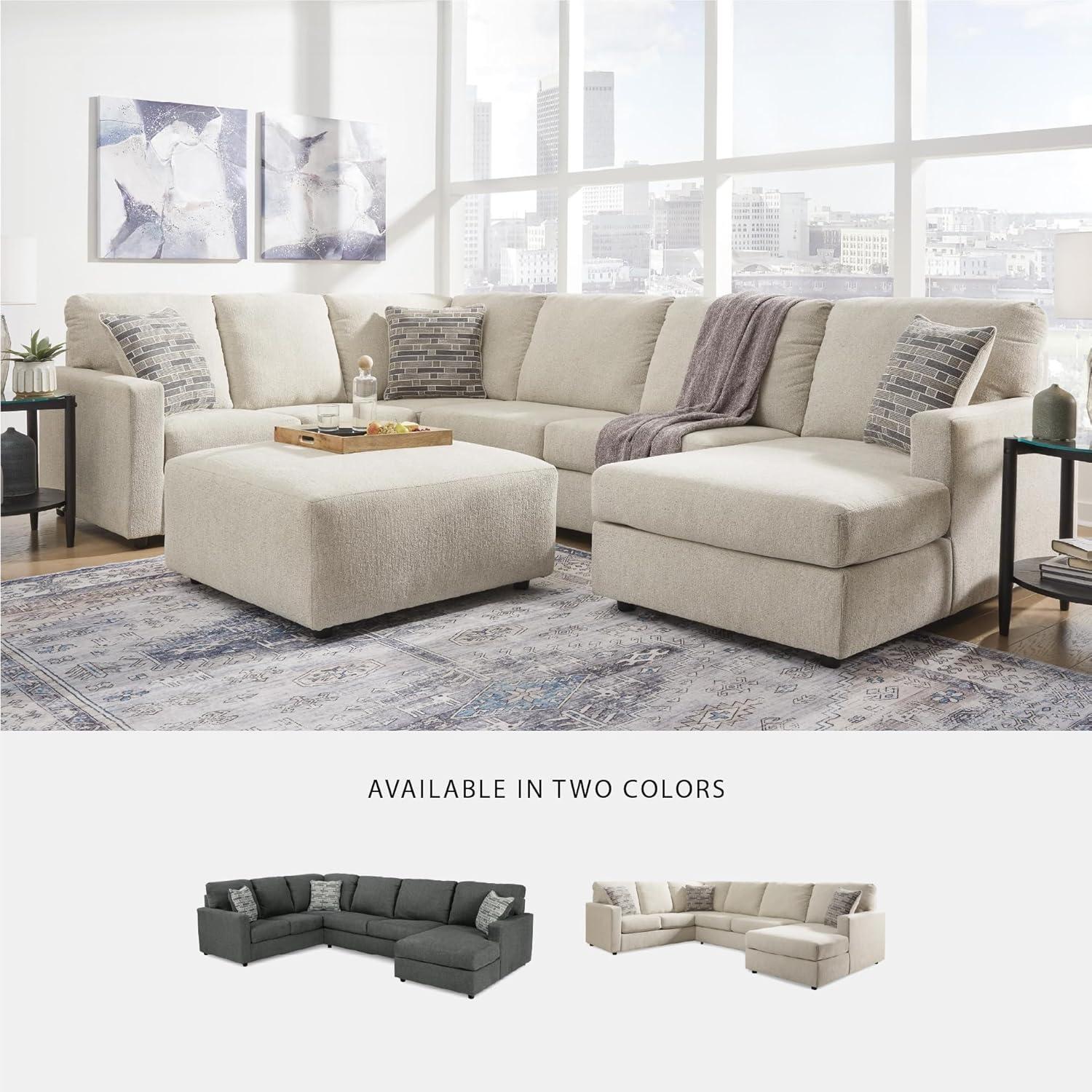 imageSignature Design by Ashley Edenfield Contemporary RightArm Facing 3Piece Sectional with Chaise Loose Seat Cushions and 3 Throw Pillows GrayLinen