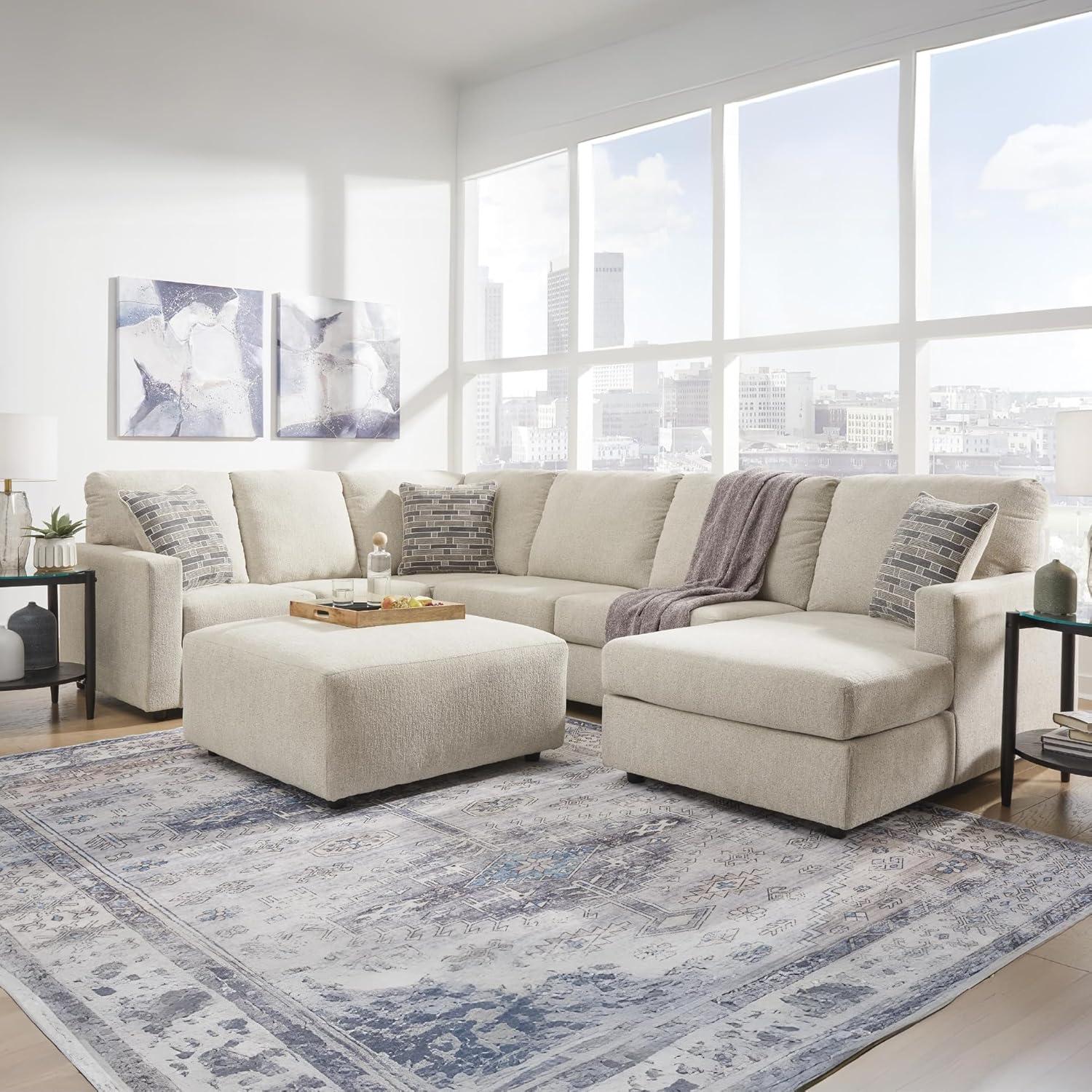 imageSignature Design by Ashley Edenfield Contemporary RightArm Facing 3Piece Sectional with Chaise Loose Seat Cushions and 3 Throw Pillows GrayLinen