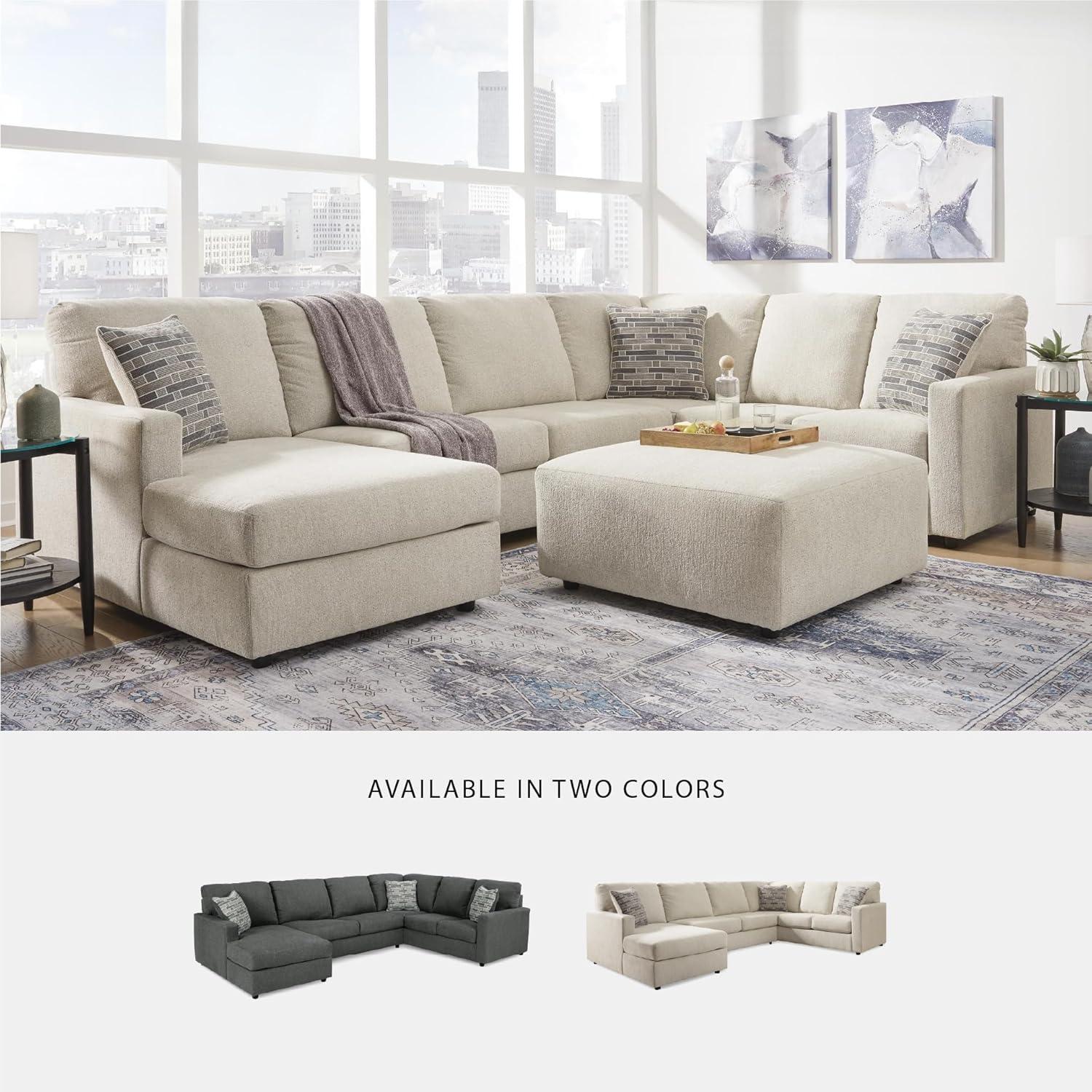 imageSignature Design by Ashley Edenfield Contemporary RightArm Facing 3Piece Sectional with Chaise Loose Seat Cushions and 3 Throw Pillows GrayLinen