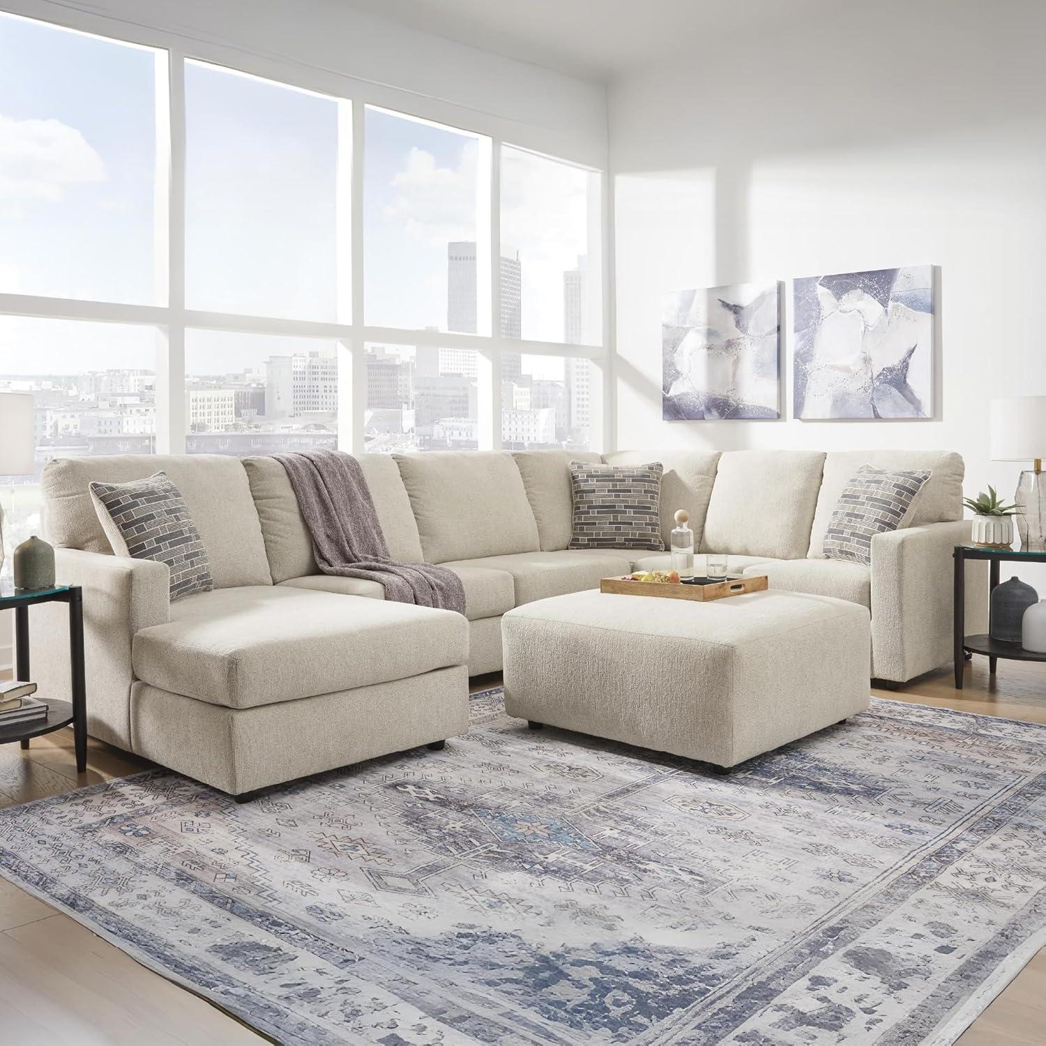 imageSignature Design by Ashley Edenfield Contemporary RightArm Facing 3Piece Sectional with Chaise Loose Seat Cushions and 3 Throw Pillows GrayLinen