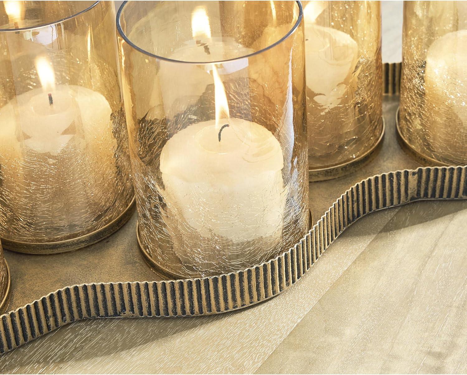 imageSignature Design by Ashley Evereton Casual Candle Holder with Metal Base and Antiqued Finish Gold amp Clear