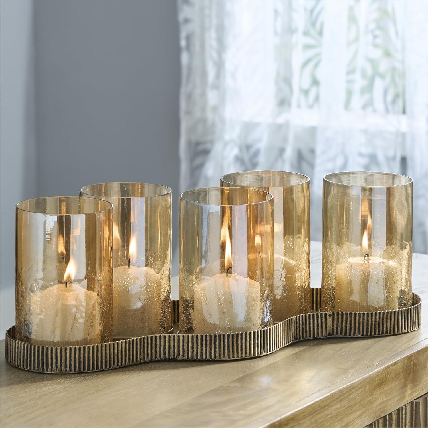 imageSignature Design by Ashley Evereton Casual Candle Holder with Metal Base and Antiqued Finish Gold amp Clear