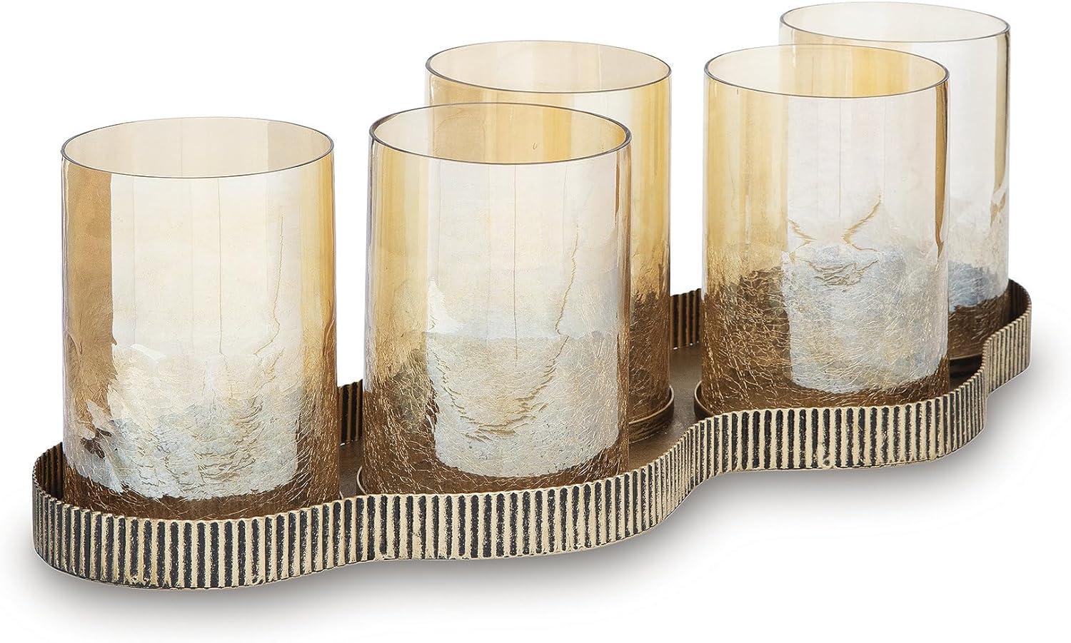 imageSignature Design by Ashley Evereton Casual Candle Holder with Metal Base and Antiqued Finish Gold amp Clear