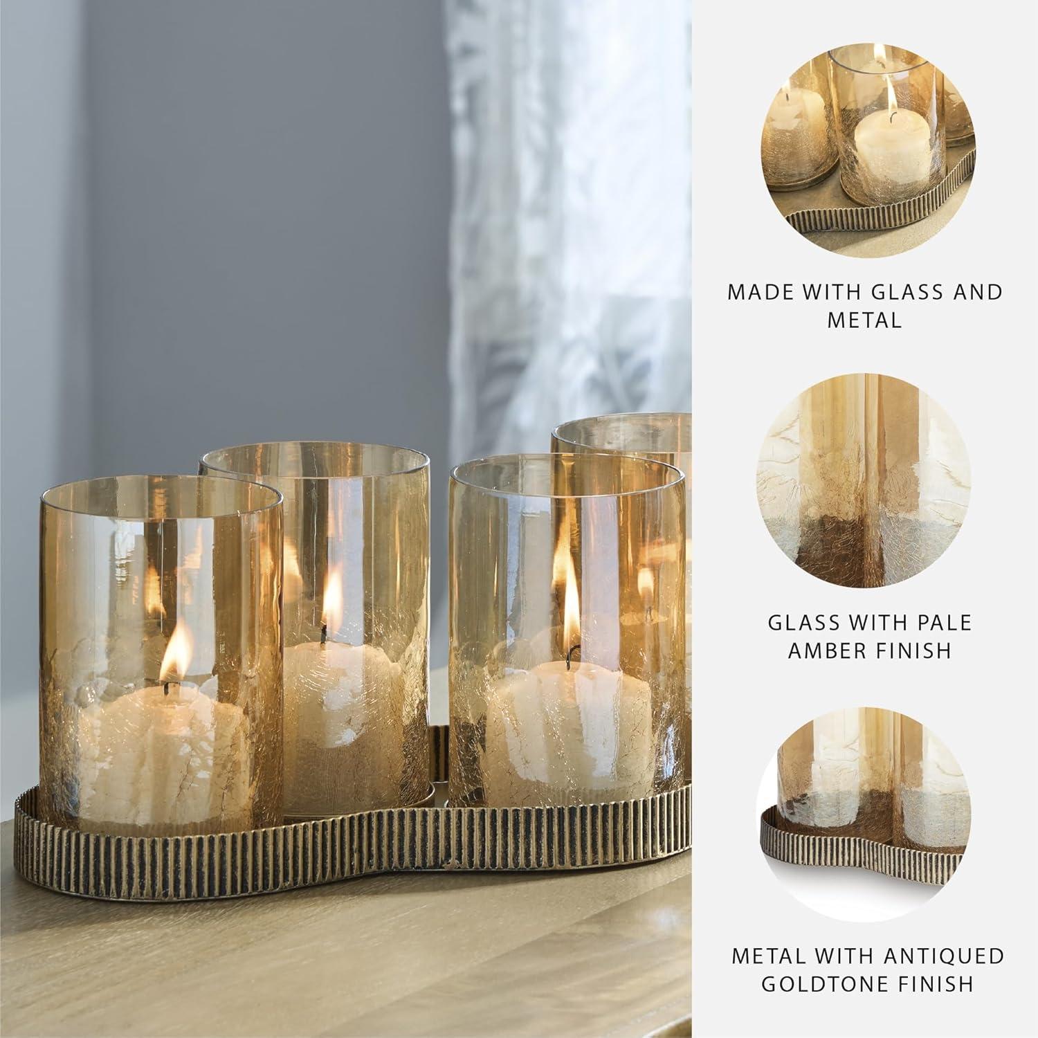 imageSignature Design by Ashley Evereton Casual Candle Holder with Metal Base and Antiqued Finish Gold amp Clear