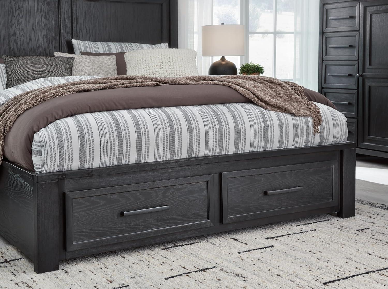 imageSignature Design by Ashley Foyland Transitional 2Drawer King Platform Storage Bed Foundation or Box Spring Not Needed Black amp Dark BrownBlackBrown