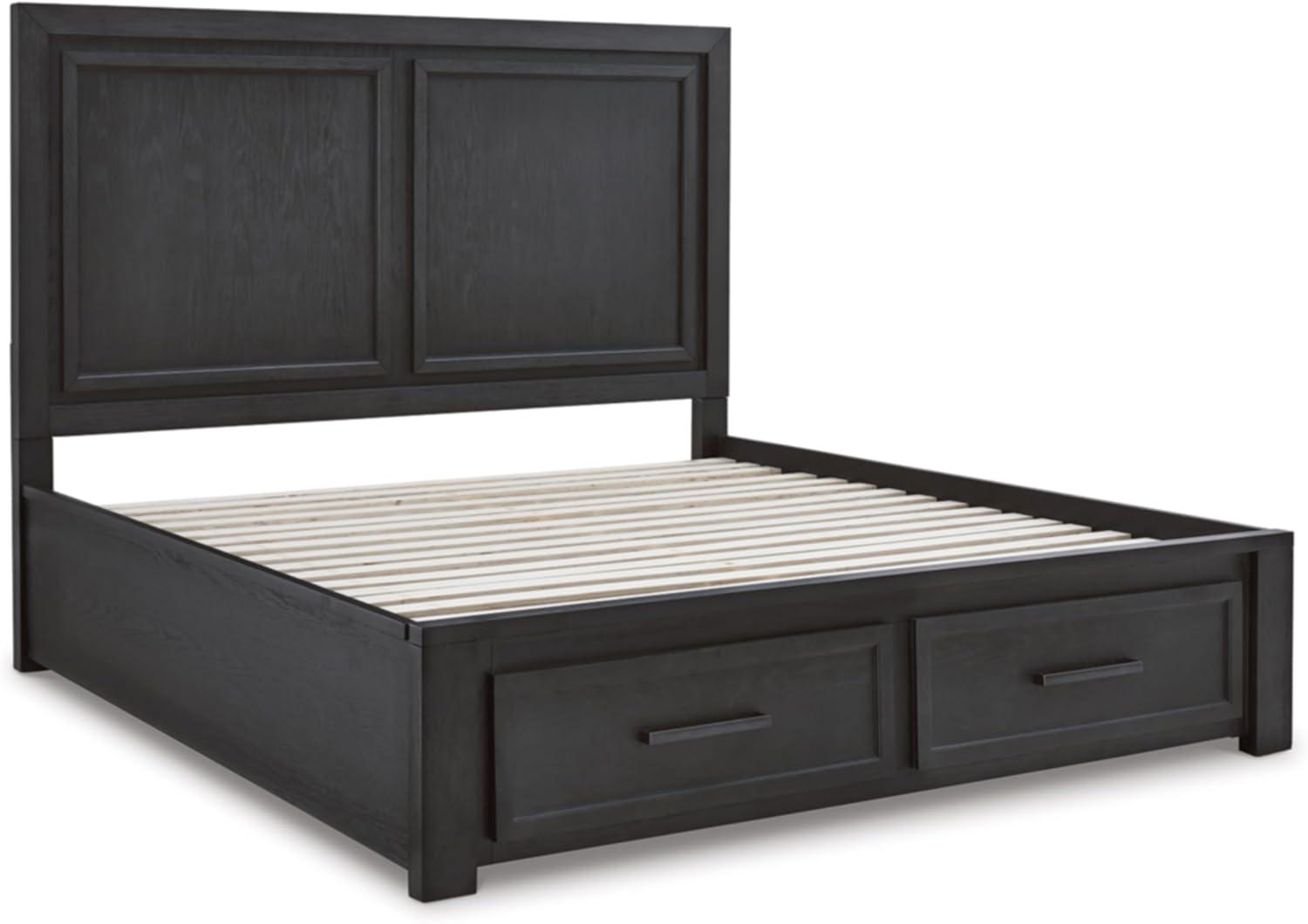 imageSignature Design by Ashley Foyland Transitional 2Drawer King Platform Storage Bed Foundation or Box Spring Not Needed Black amp Dark BrownBlackBrown