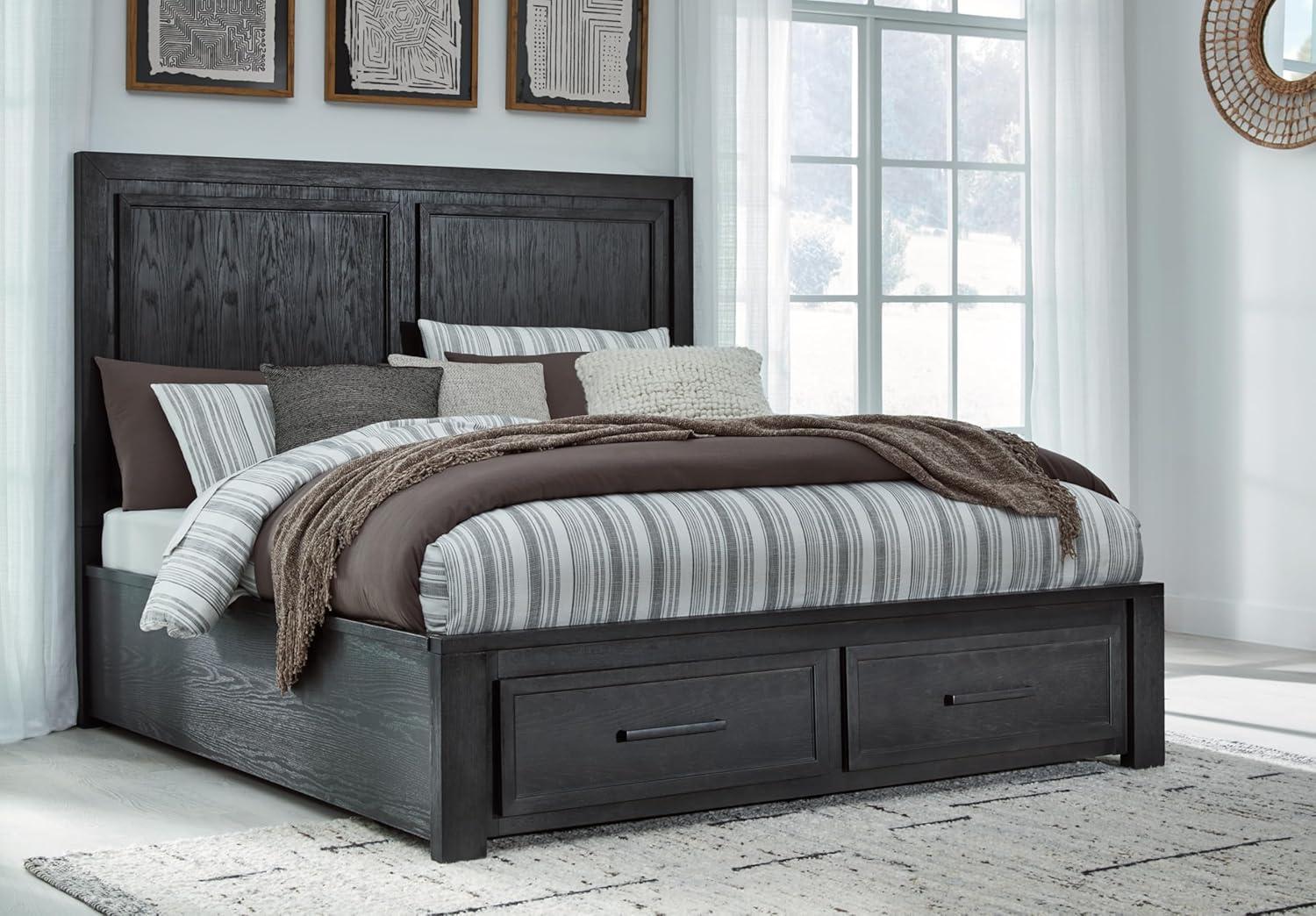 imageSignature Design by Ashley Foyland Transitional 2Drawer King Platform Storage Bed Foundation or Box Spring Not Needed Black amp Dark BrownBlackBrown