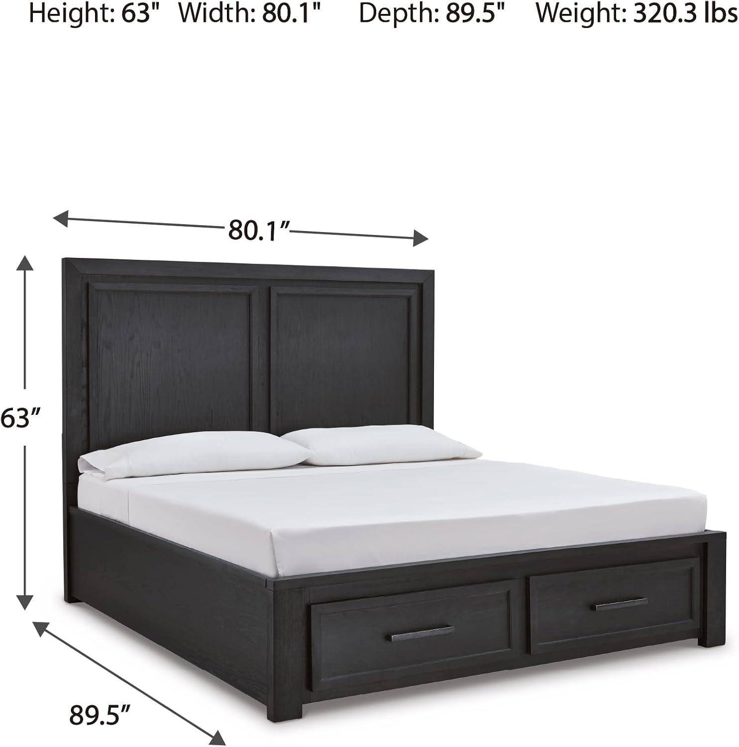 imageSignature Design by Ashley Foyland Transitional 2Drawer King Platform Storage Bed Foundation or Box Spring Not Needed Black amp Dark BrownBlackBrown