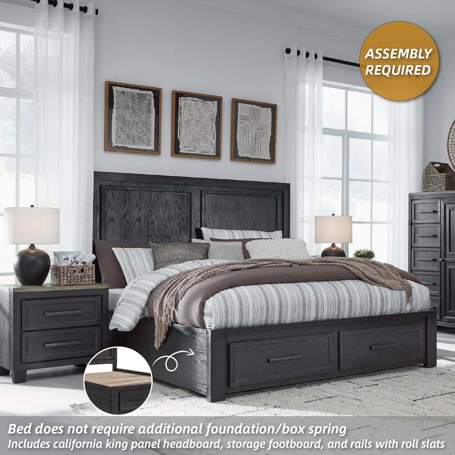imageSignature Design by Ashley Foyland Transitional 2Drawer King Platform Storage Bed Foundation or Box Spring Not Needed Black amp Dark BrownBlackBrown