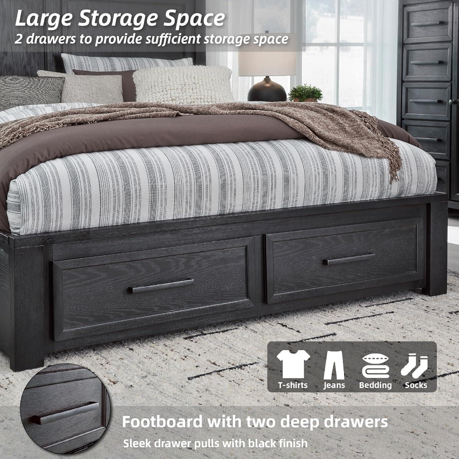 imageSignature Design by Ashley Foyland Transitional 2Drawer King Platform Storage Bed Foundation or Box Spring Not Needed Black amp Dark BrownBlackBrown