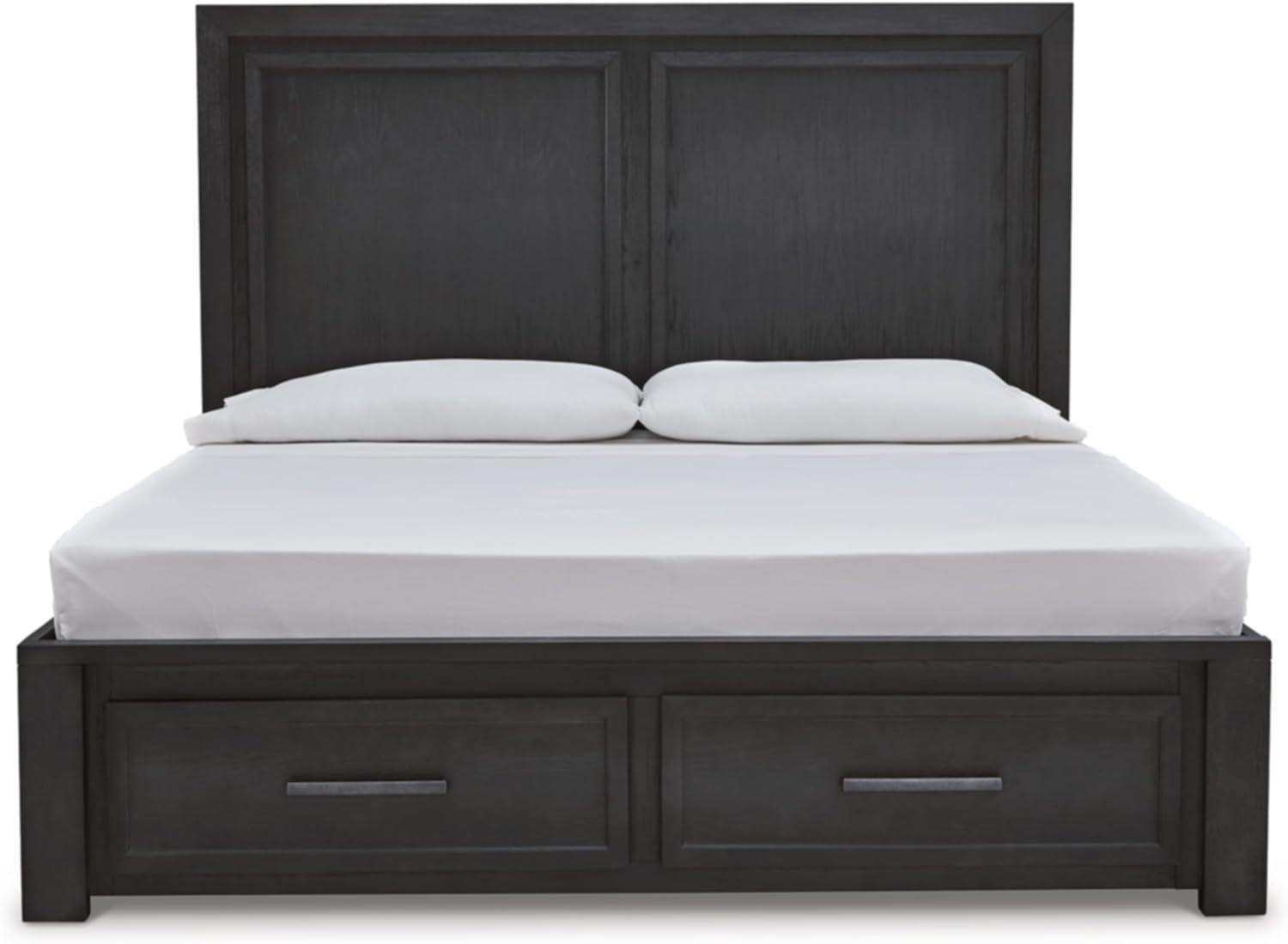 imageSignature Design by Ashley Foyland Transitional 2Drawer King Platform Storage Bed Foundation or Box Spring Not Needed Black amp Dark BrownBlackBrown