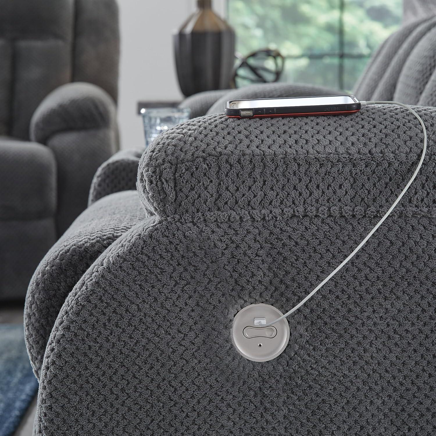 imageSignature Design by Ashley Free Wake Modern DualSided Power Reclining Sofa with Drop Down Table USB Charging Port and 2 Cup Holders Gray