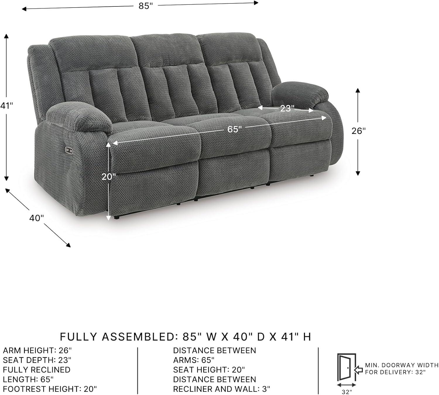 imageSignature Design by Ashley Free Wake Modern DualSided Power Reclining Sofa with Drop Down Table USB Charging Port and 2 Cup Holders Gray