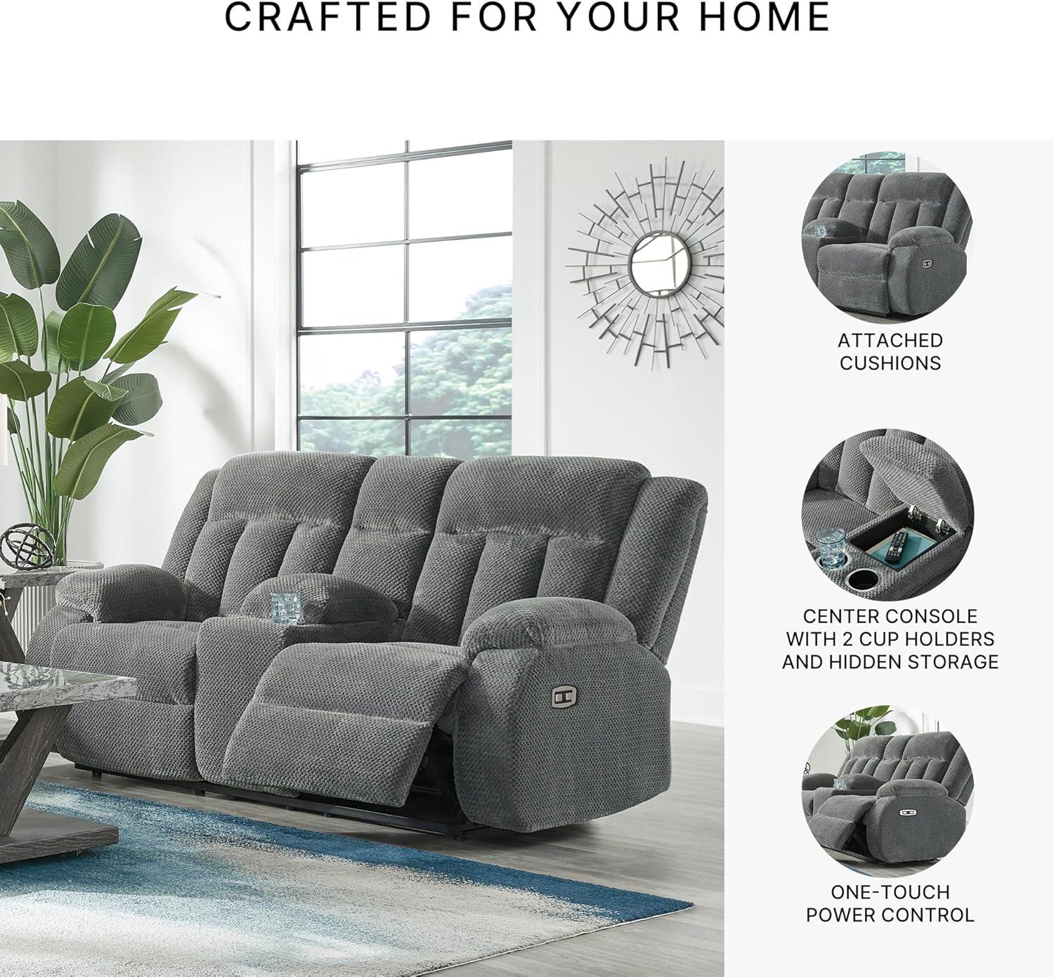 imageSignature Design by Ashley Free Wake Modern Power Reclining Loveseat with Console USB Charging Port Storage and 2 Cup Holders Gray