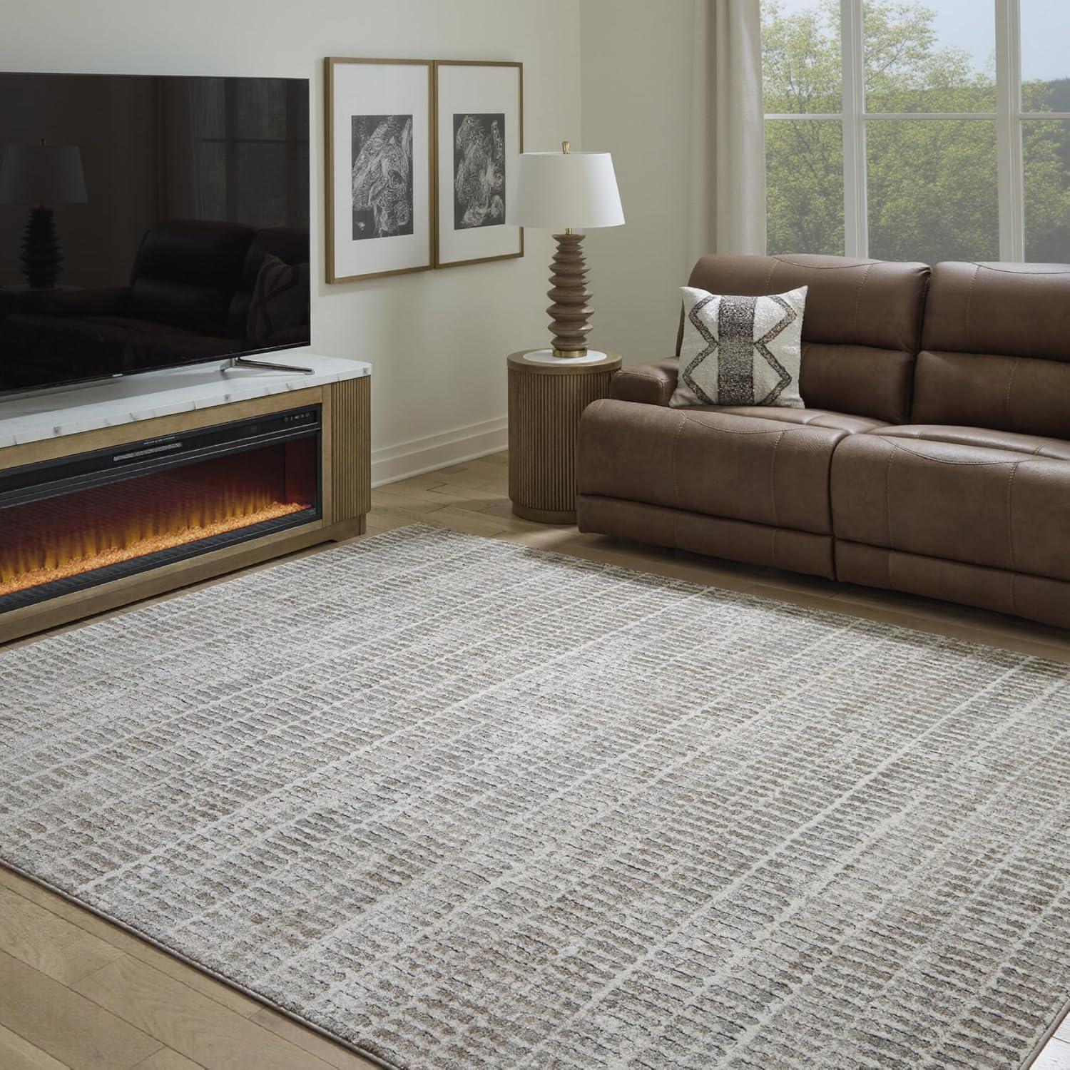 imageSignature Design by Ashley Fuadwick Large Contemporary Rug Machine Woven Striped Design Jute Backing Fabric Blend 94 W x 120 D x 025 H Multicolor