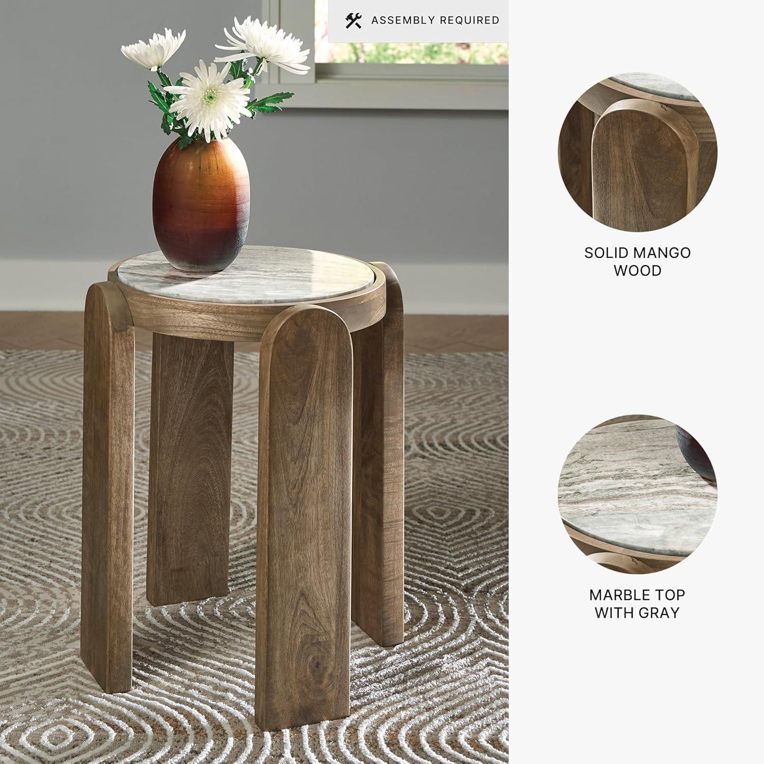 imageSignature Design by Ashley Gavrilley Modern Accent Table with Marble Top Light Gray amp Light Brown