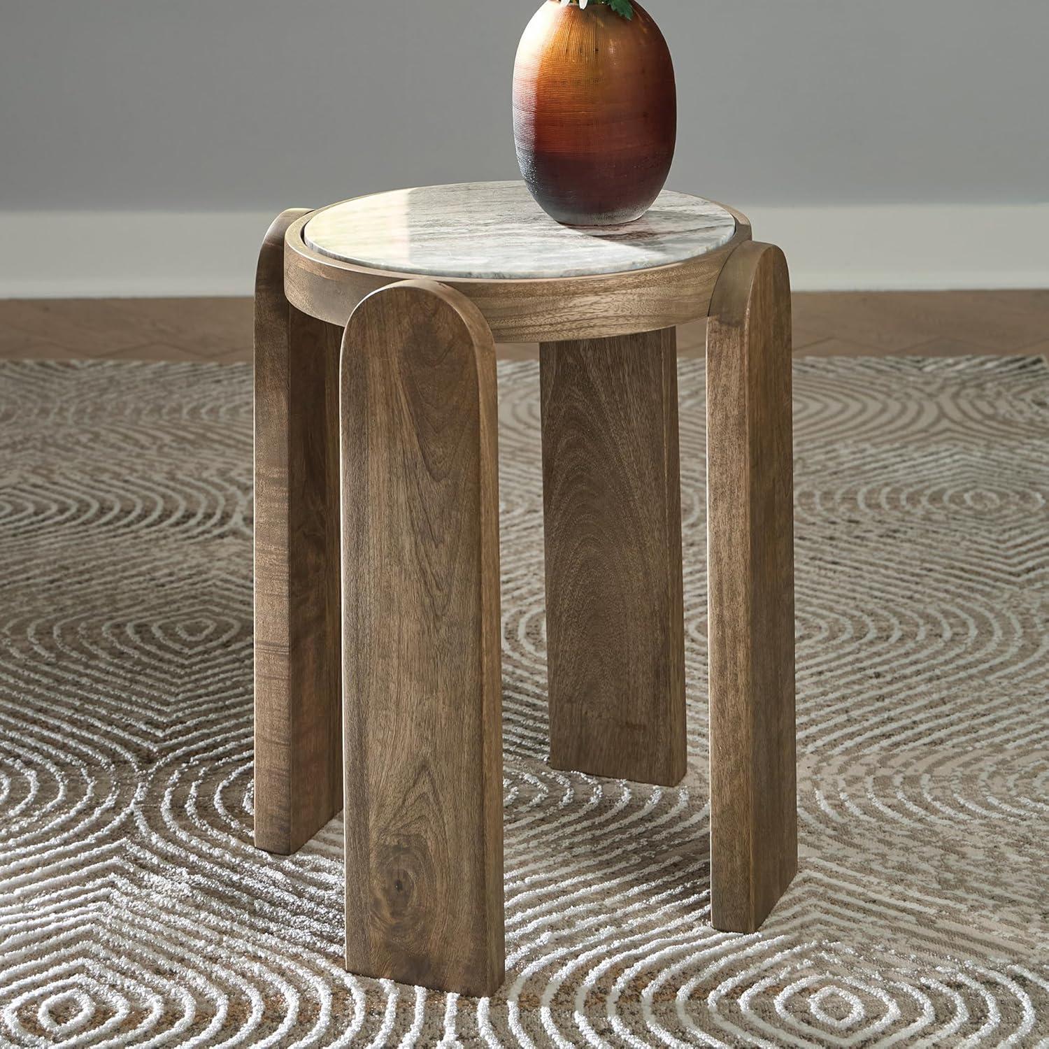imageSignature Design by Ashley Gavrilley Modern Accent Table with Marble Top Light Gray amp Light Brown