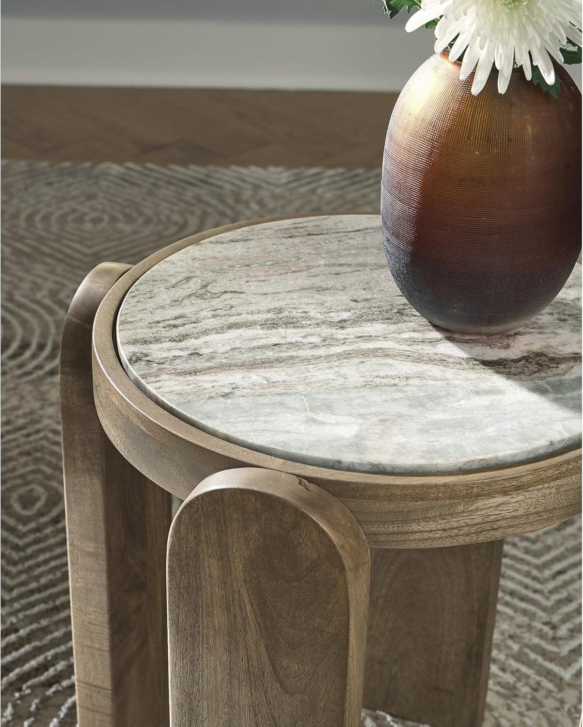 imageSignature Design by Ashley Gavrilley Modern Accent Table with Marble Top Light Gray amp Light Brown