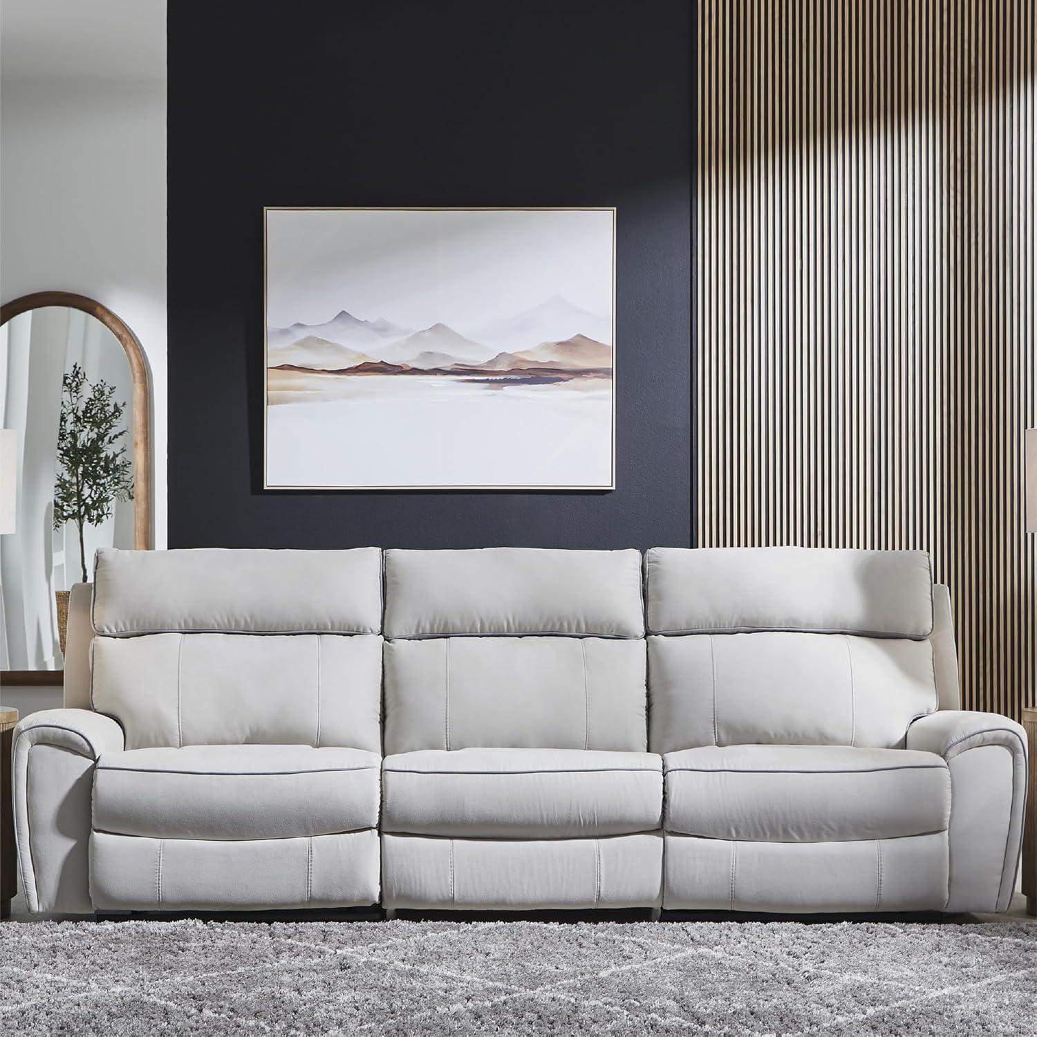 imageSignature Design by Ashley Grafton Pike LShape RightArm Facing Modern 6Piece Reclining Sectional with Storage Console and Adjustable Headrest Light Gray3Piece Power Reclining Sectional