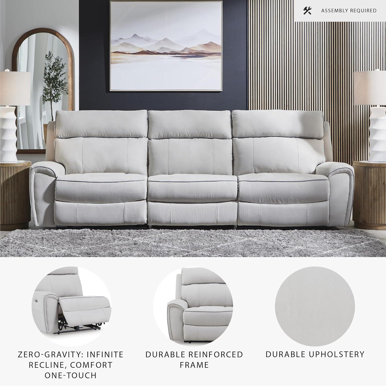 imageSignature Design by Ashley Grafton Pike LShape RightArm Facing Modern 6Piece Reclining Sectional with Storage Console and Adjustable Headrest Light Gray3Piece Power Reclining Sectional