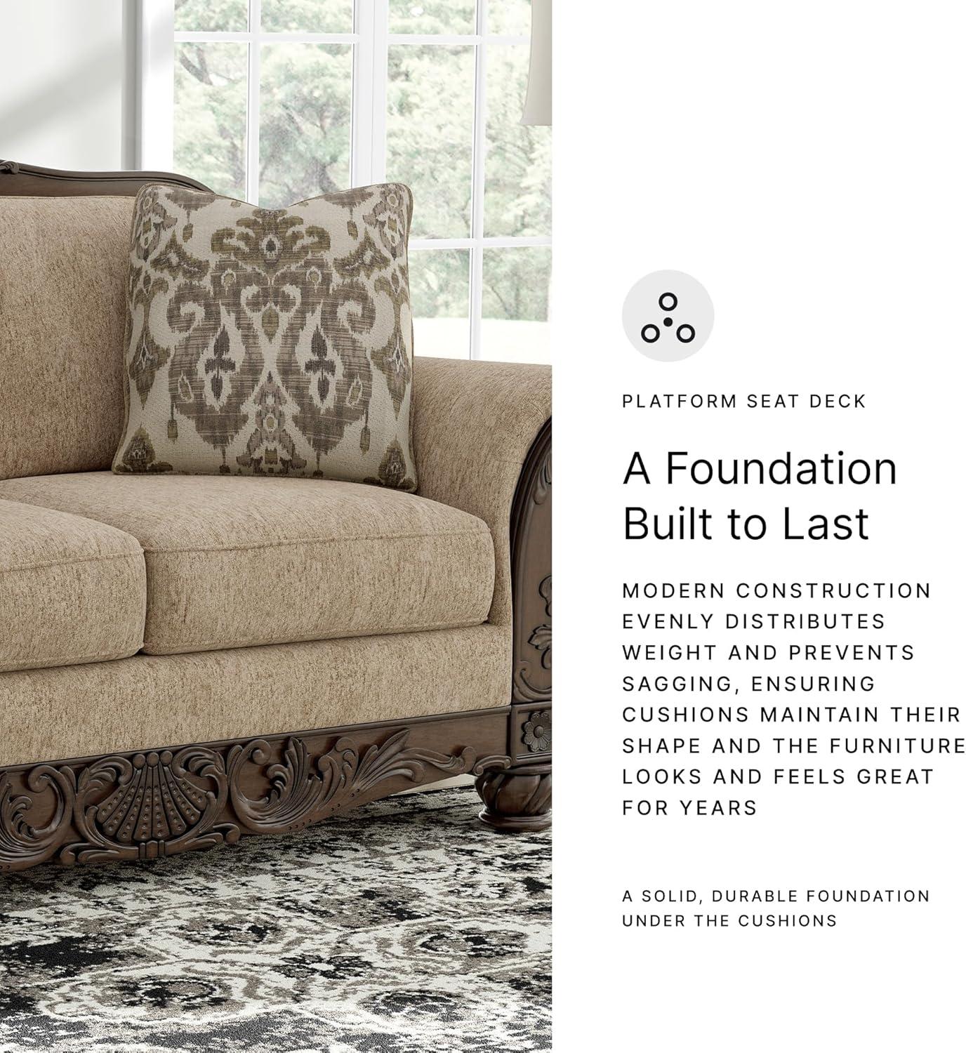 imageSignature Design by Ashley Havenworth Classic Anti Sag Loveseat with Reversible Seat Cushion and 2 Accent Pillows Beige amp Dark Brown
