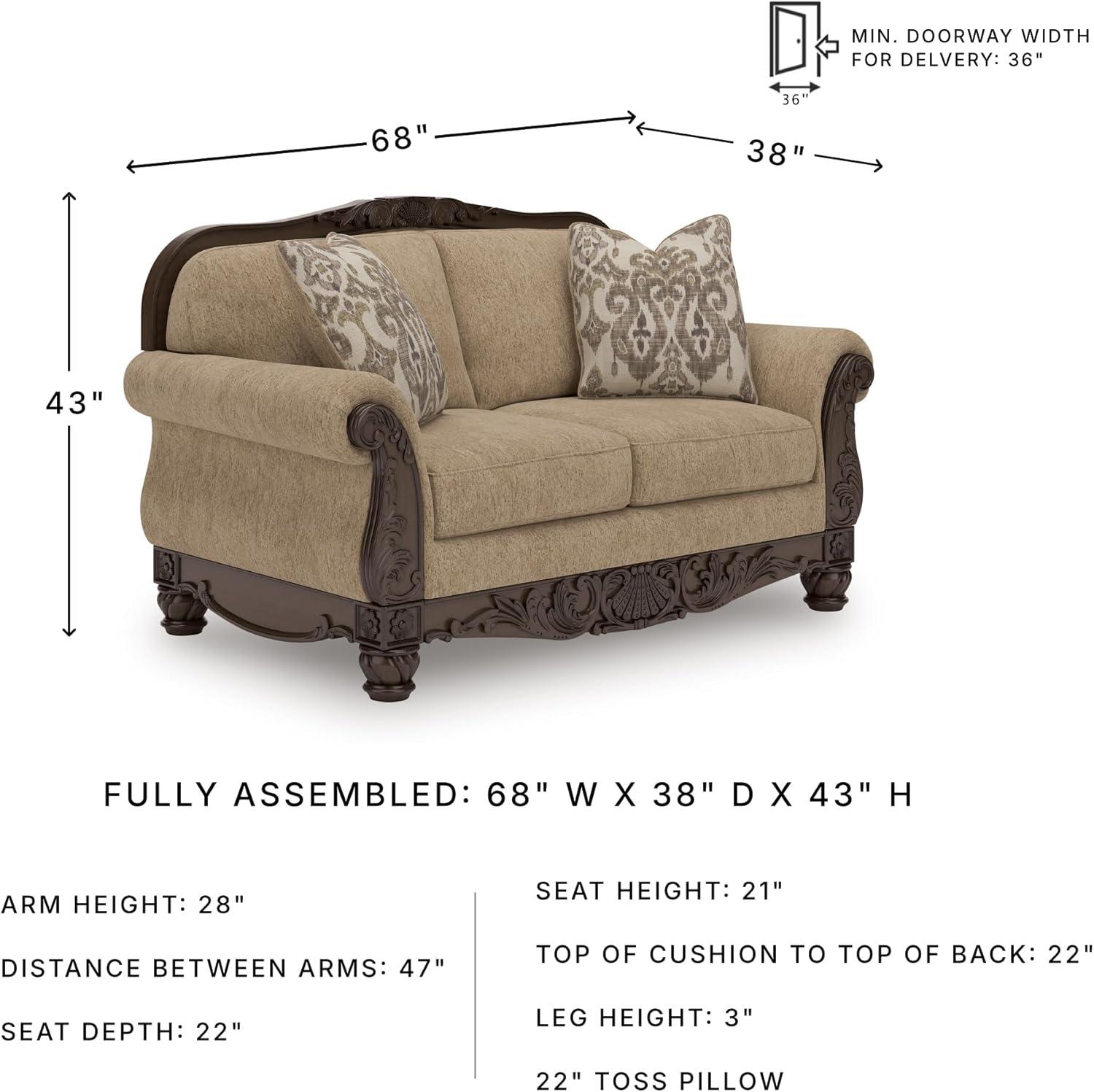imageSignature Design by Ashley Havenworth Classic Anti Sag Loveseat with Reversible Seat Cushion and 2 Accent Pillows Beige amp Dark Brown